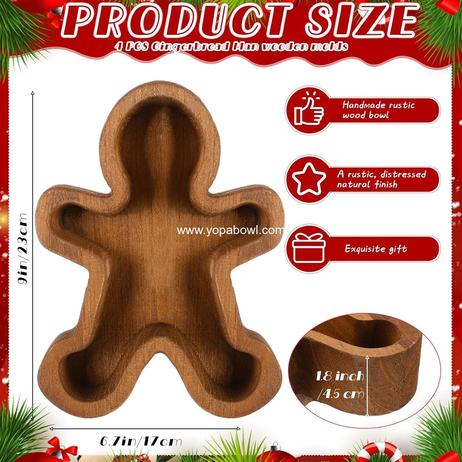 Wholesale 4-Pack Gingerbread Man Wooden Candle Molds for Christmas Dough Bowls Xmas Farmhouse Table Centerpieces Birthday Gifts Factory