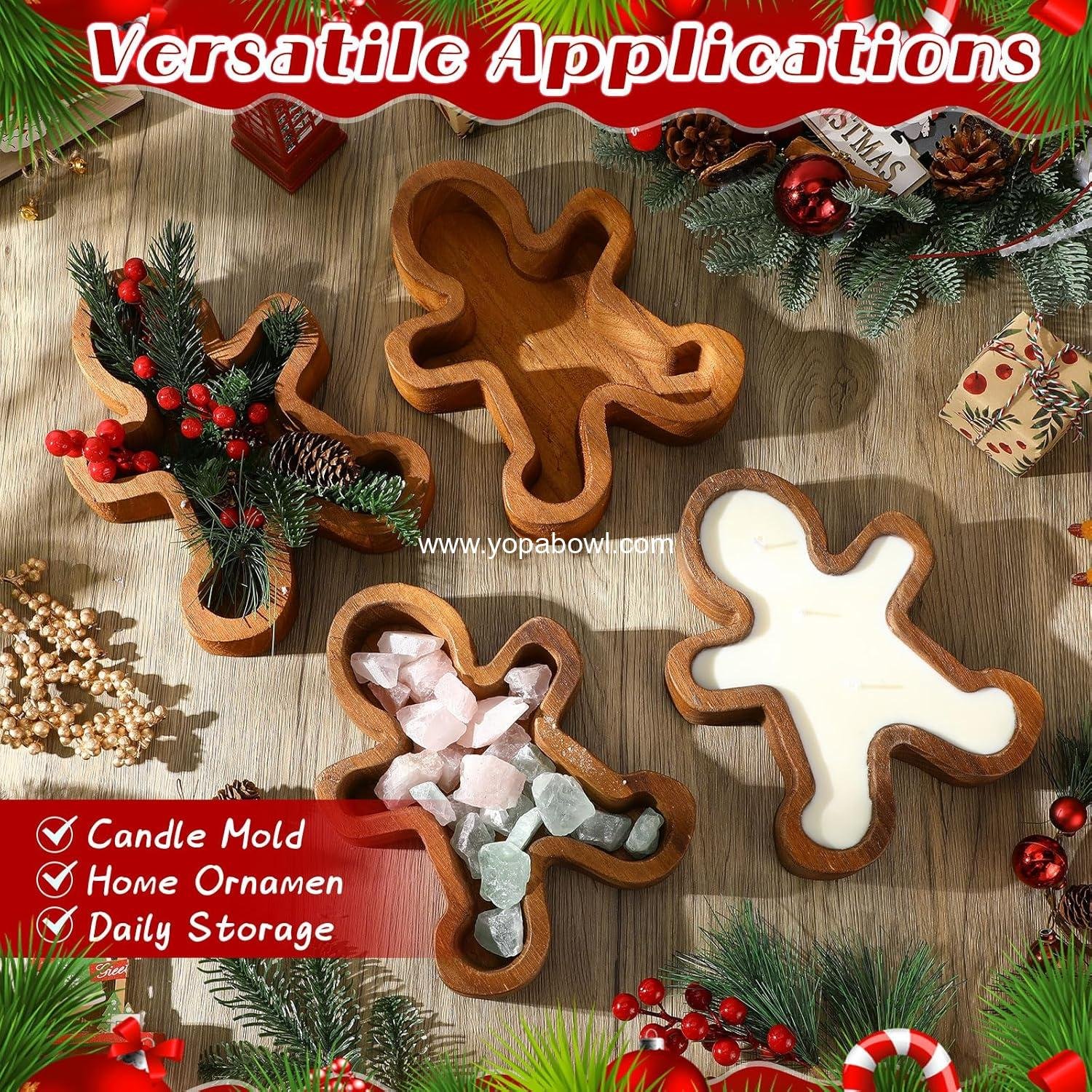 Wholesale 4-Pack Gingerbread Man Wooden Candle Molds for Christmas Dough Bowls Xmas Farmhouse Table Centerpieces Birthday Gifts Factory