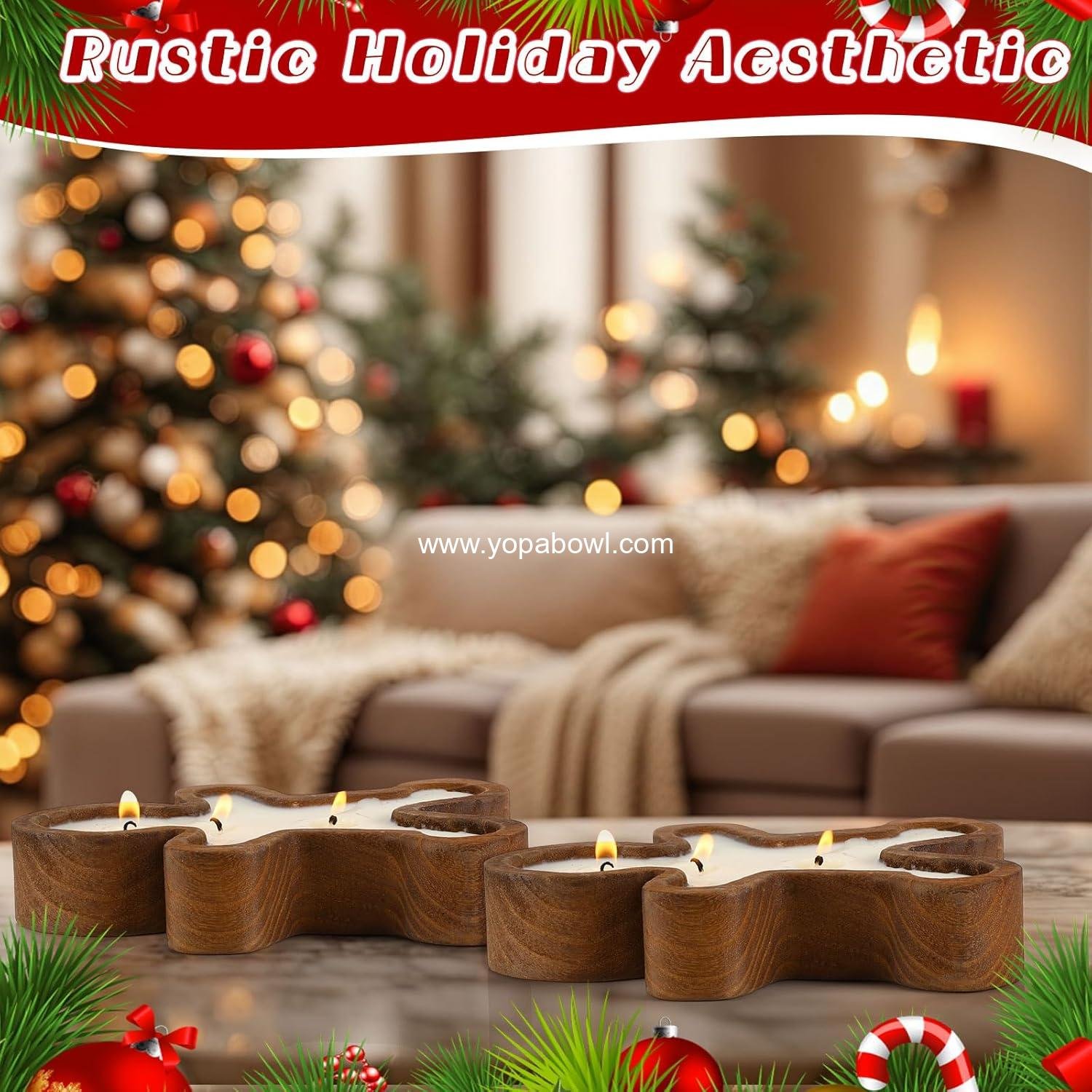 Wholesale 4-Pack Gingerbread Man Wooden Candle Molds for Christmas Dough Bowls Xmas Farmhouse Table Centerpieces Birthday Gifts Factory