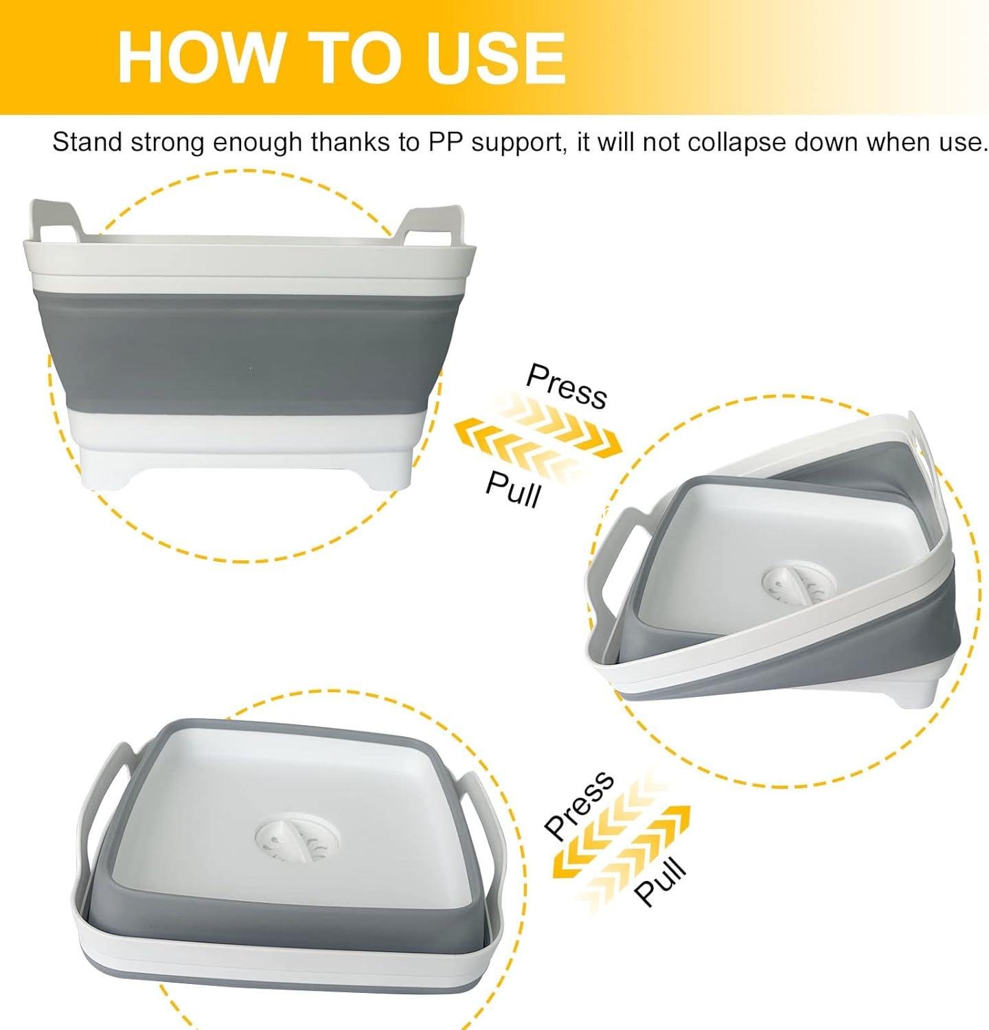 OEM Collapsible 2.4 Gallon Dish Basin Sink Tub with Drain Plug – Baby Bottle Washing Bin for RV Camping Kitchen Water Use (Grey) Factory