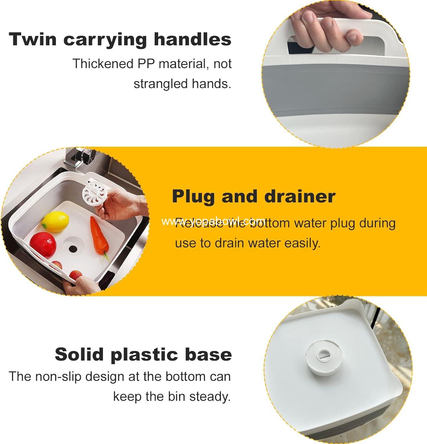 OEM Collapsible 2.4 Gallon Dish Basin Sink Tub with Drain Plug – Baby Bottle Washing Bin for RV Camping Kitchen Water Use (Grey) Factory