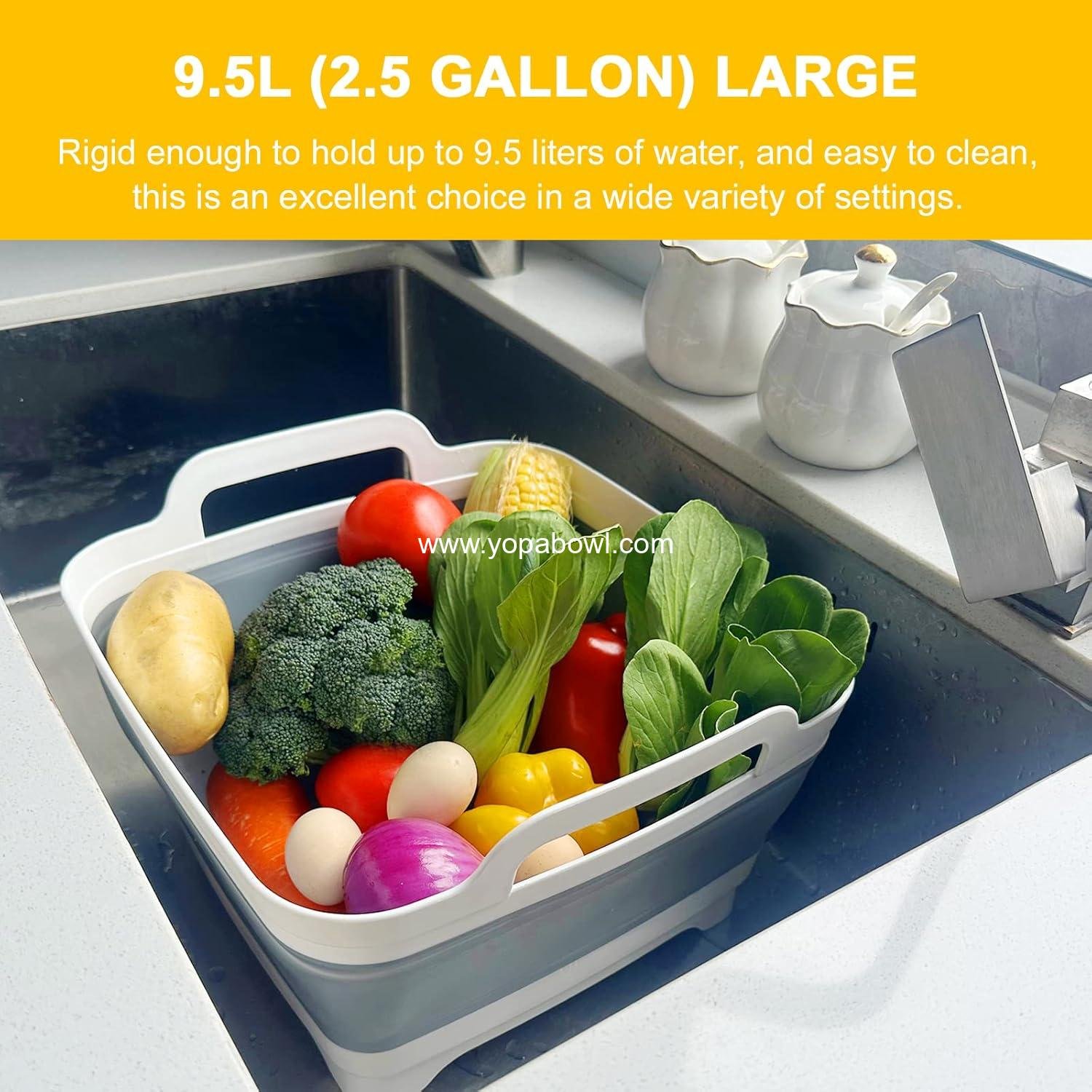 OEM Collapsible 2.4 Gallon Dish Basin Sink Tub with Drain Plug – Baby Bottle Washing Bin for RV Camping Kitchen Water Use (Grey) Factory