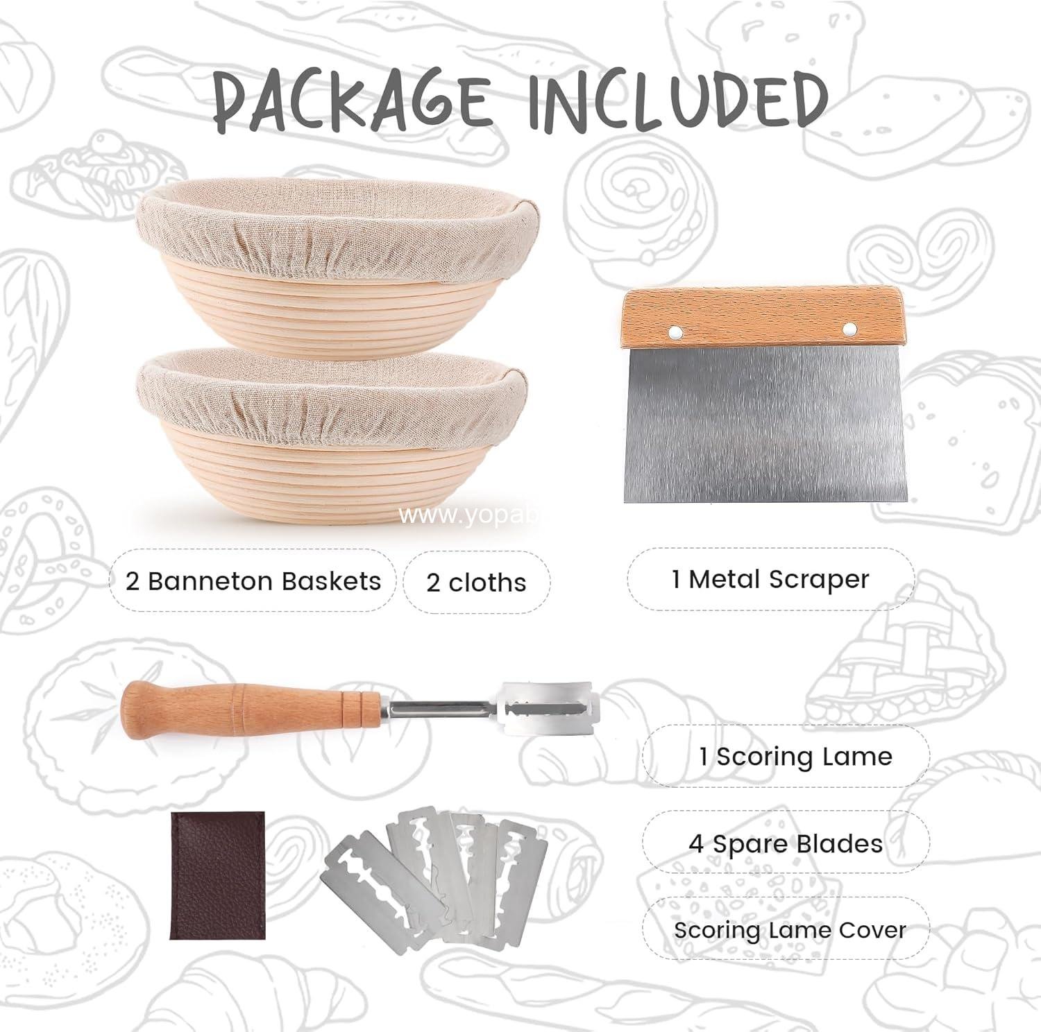 OEM Sourdough Proofing Baskets Round 8.5 Inch Set of 2 with Cloth Liner Scoring Lame Scraper Dough Bowl Kit for Bread Bakers Factory