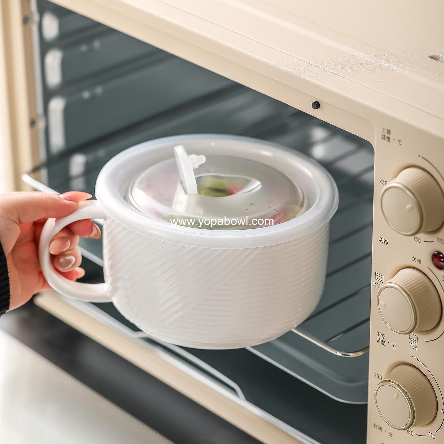 OEM 38 oz Oversized Ceramic Soup Bowl with Handle and Lid Microwave Safe Jumbo Storage Container for Ramen Cereal Breakfast Meal Prep Office Lunch Dorm White 6 Inch Factory