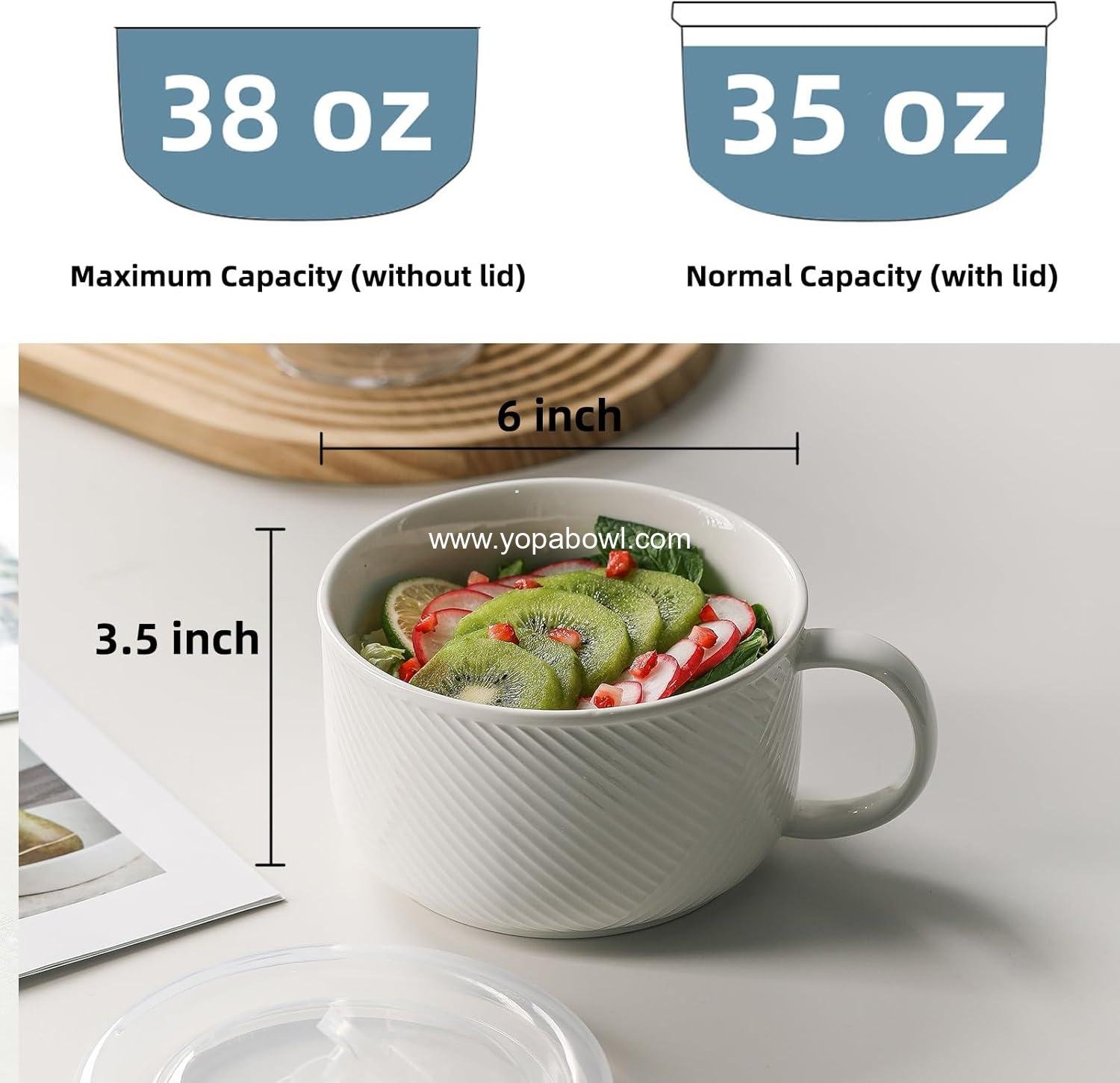 OEM 38 oz Oversized Ceramic Soup Bowl with Handle and Lid Microwave Safe Jumbo Storage Container for Ramen Cereal Breakfast Meal Prep Office Lunch Dorm White 6 Inch Factory