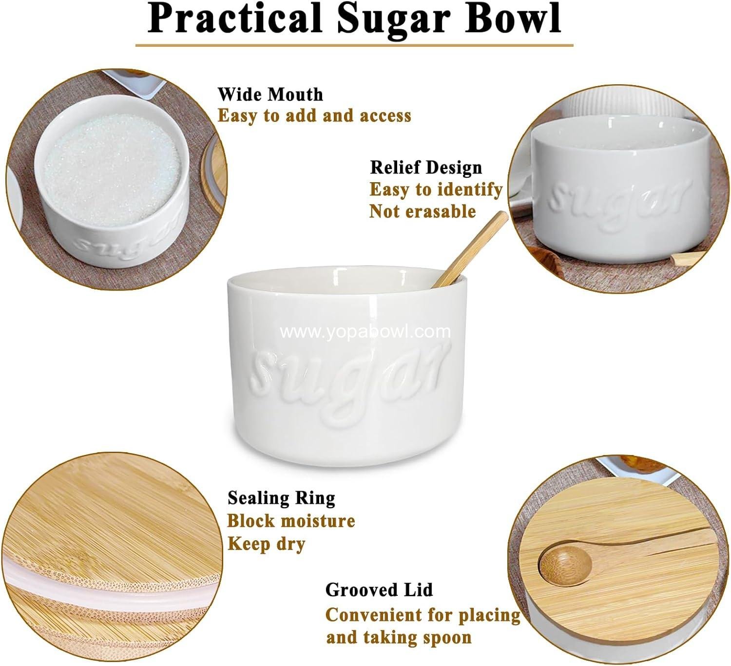 OEM 16 OZ Airtight Ceramic Sugar Bowl with Lid Spoon Farmhouse Jar Holder for Coffee Bar Countertop White Factory
