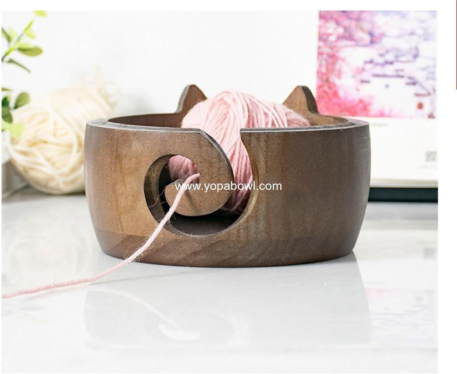 OEM Cute Cat Wooden Yarn Bowl with Carved Holes for Knitting Crocheting Storage Brown Factory OEM Cute Cat Wooden Yarn Bowl with Carved Holes for Knitting Crocheting Storage Brown Factory