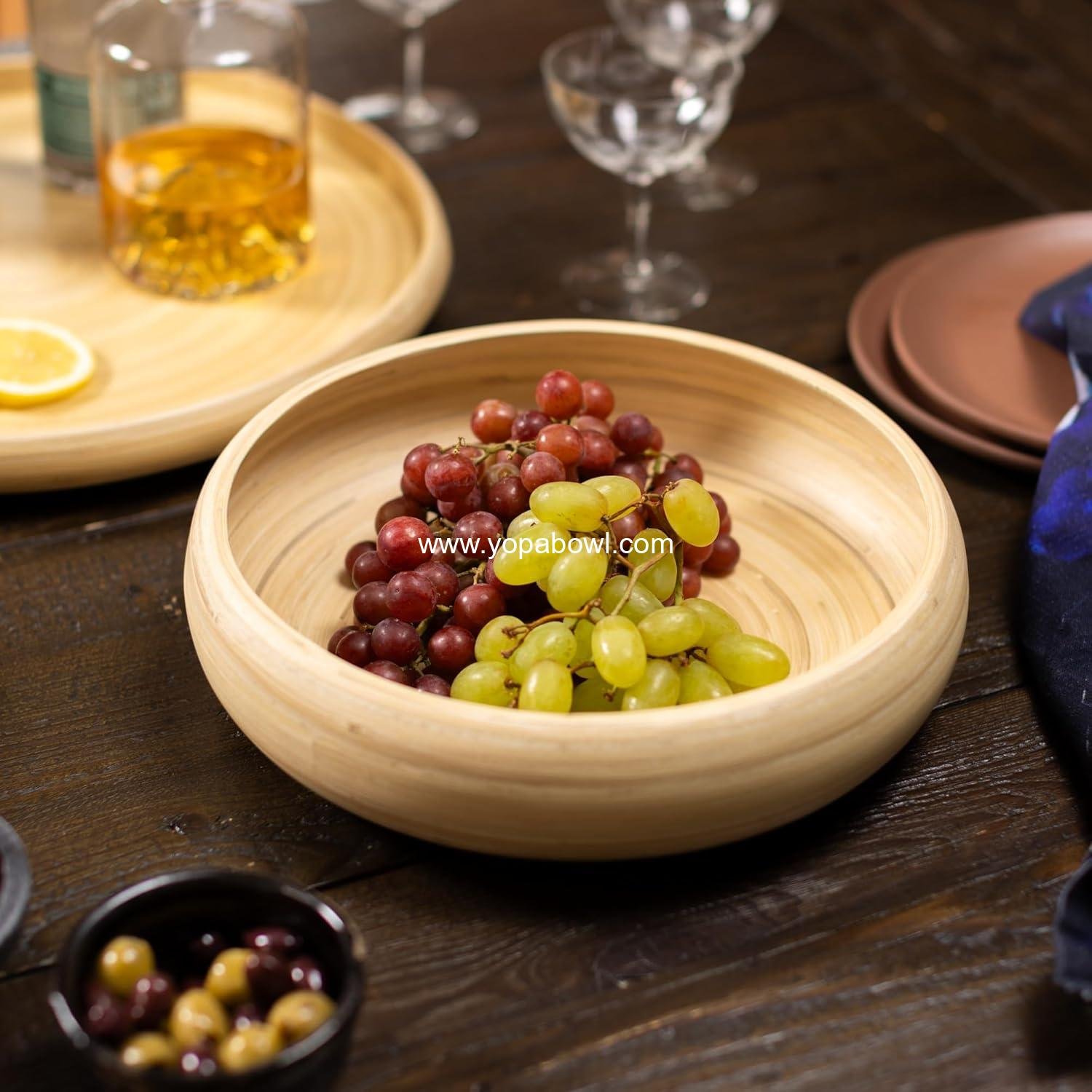 OEM 12-Inch 130 oz Handmade Natural Bamboo Wood Fruit Bowl for Kitchen Counter Lightweight Large Salad Bowl Factory