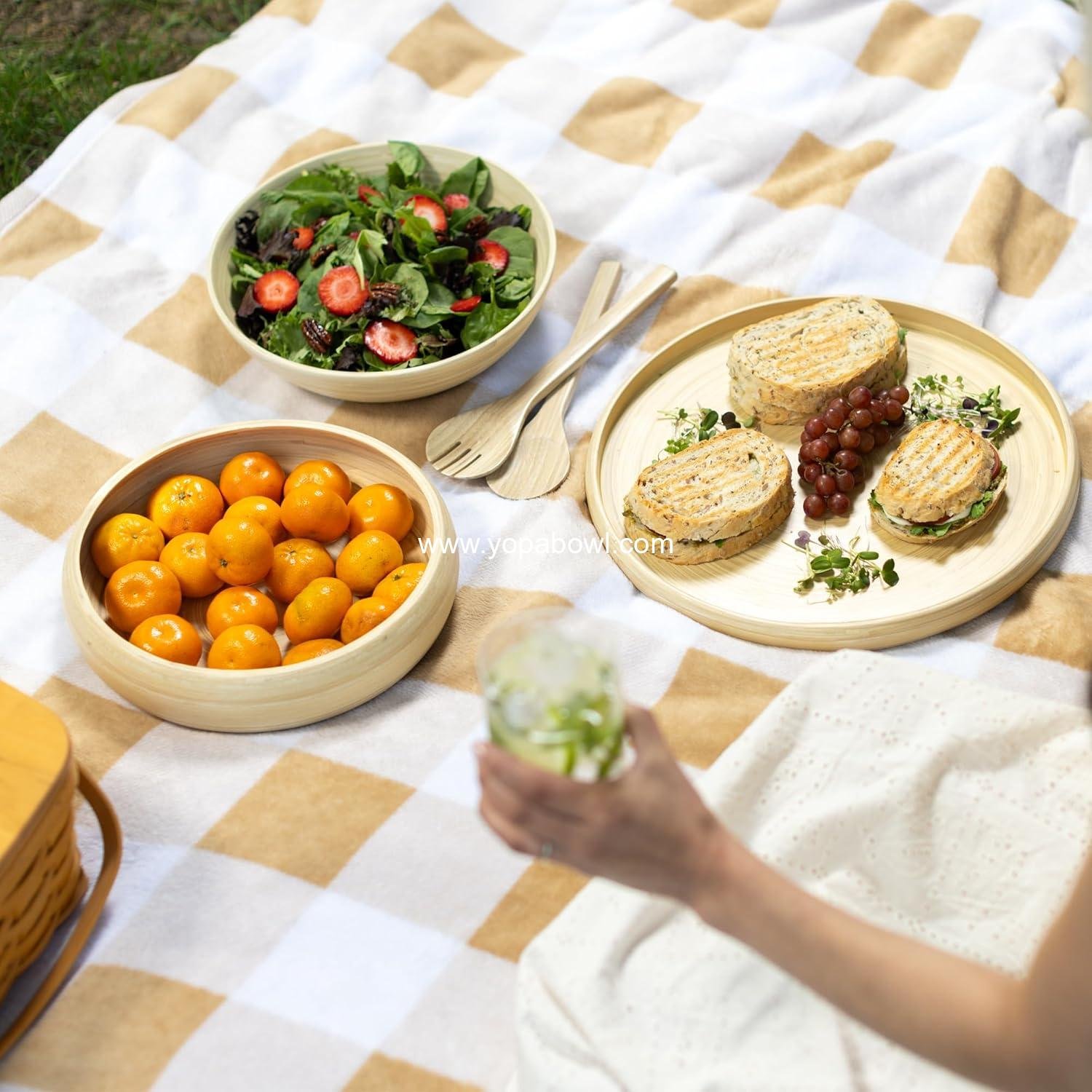 OEM 12-Inch 130 oz Handmade Natural Bamboo Wood Fruit Bowl for Kitchen Counter Lightweight Large Salad Bowl Factory