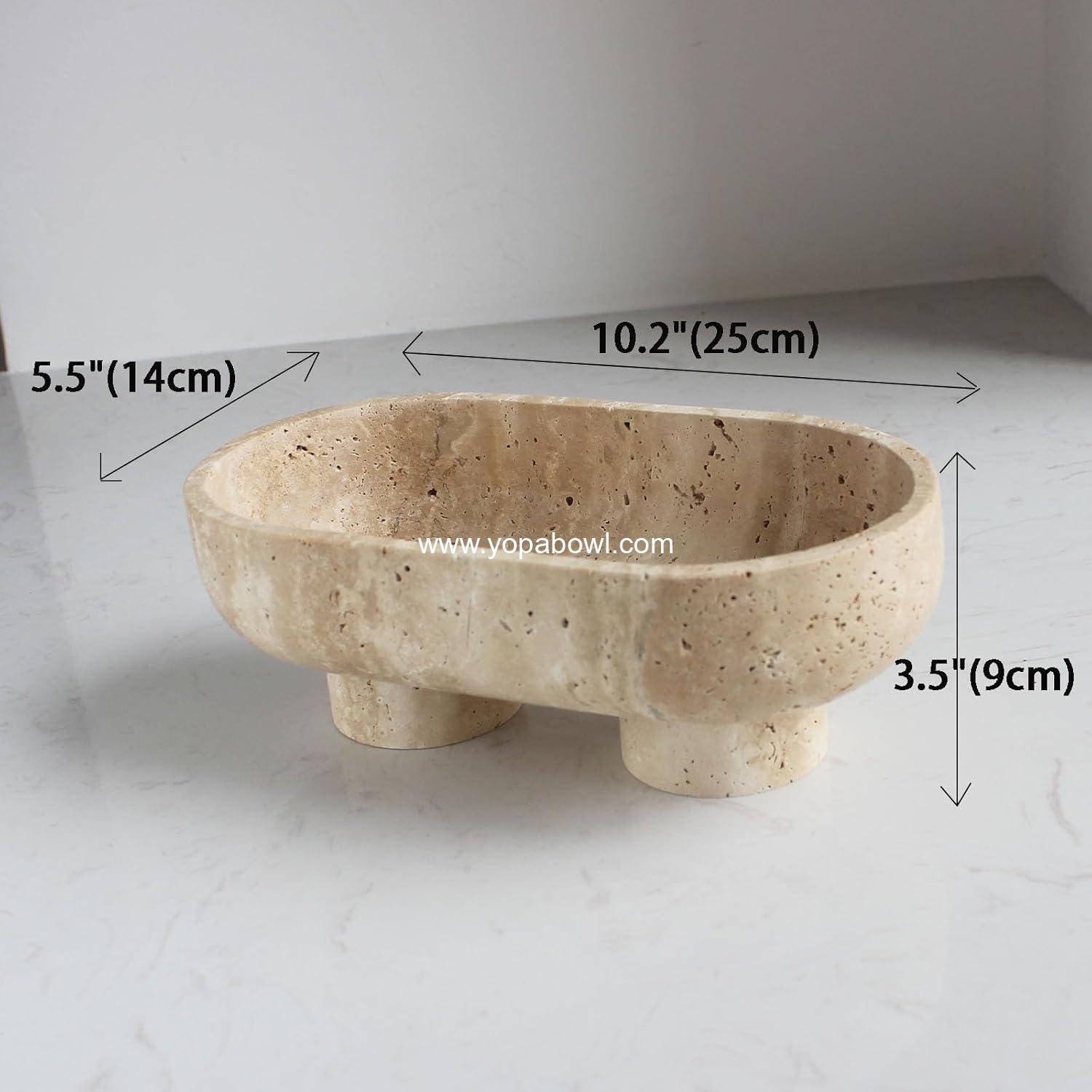 OEM 10-Inch Natural Oval Travertine Fruit Bowl Large Two-Legged Decorative Holder Kitchen Counter Dining Table Home Organization Factory