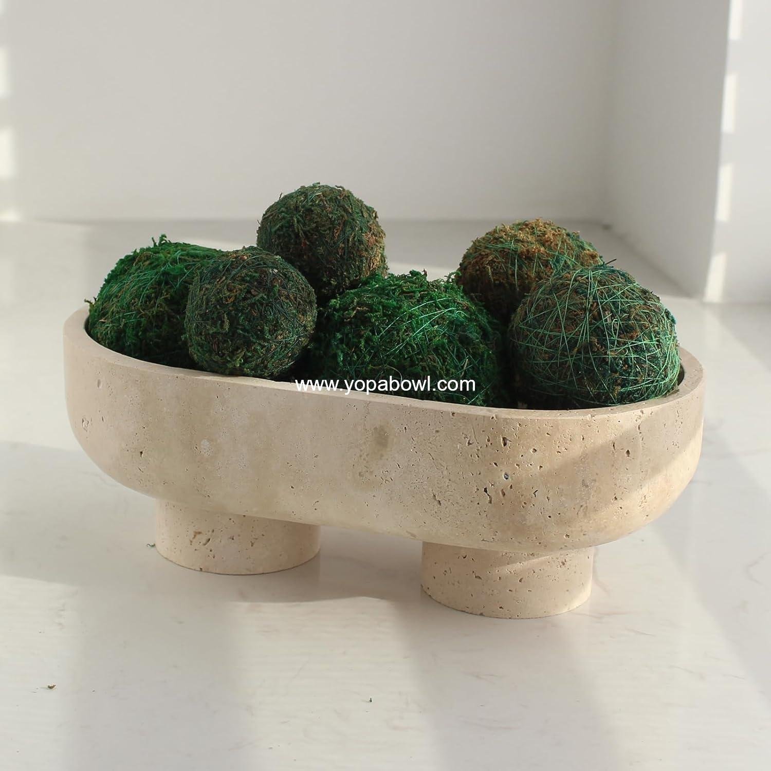 OEM 10-Inch Natural Oval Travertine Fruit Bowl Large Two-Legged Decorative Holder Kitchen Counter Dining Table Home Organization Factory