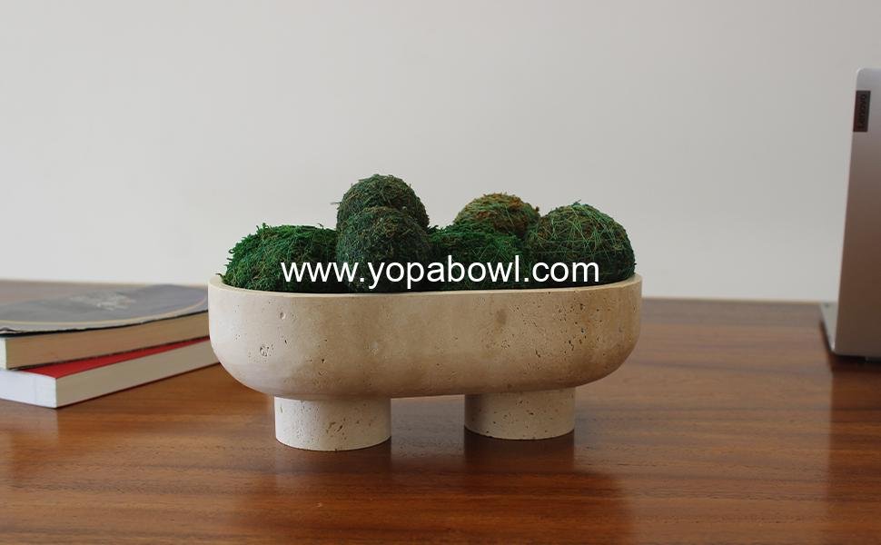 OEM 10-Inch Natural Oval Travertine Fruit Bowl Large Two-Legged Decorative Holder Kitchen Counter Dining Table Home Organization Factory