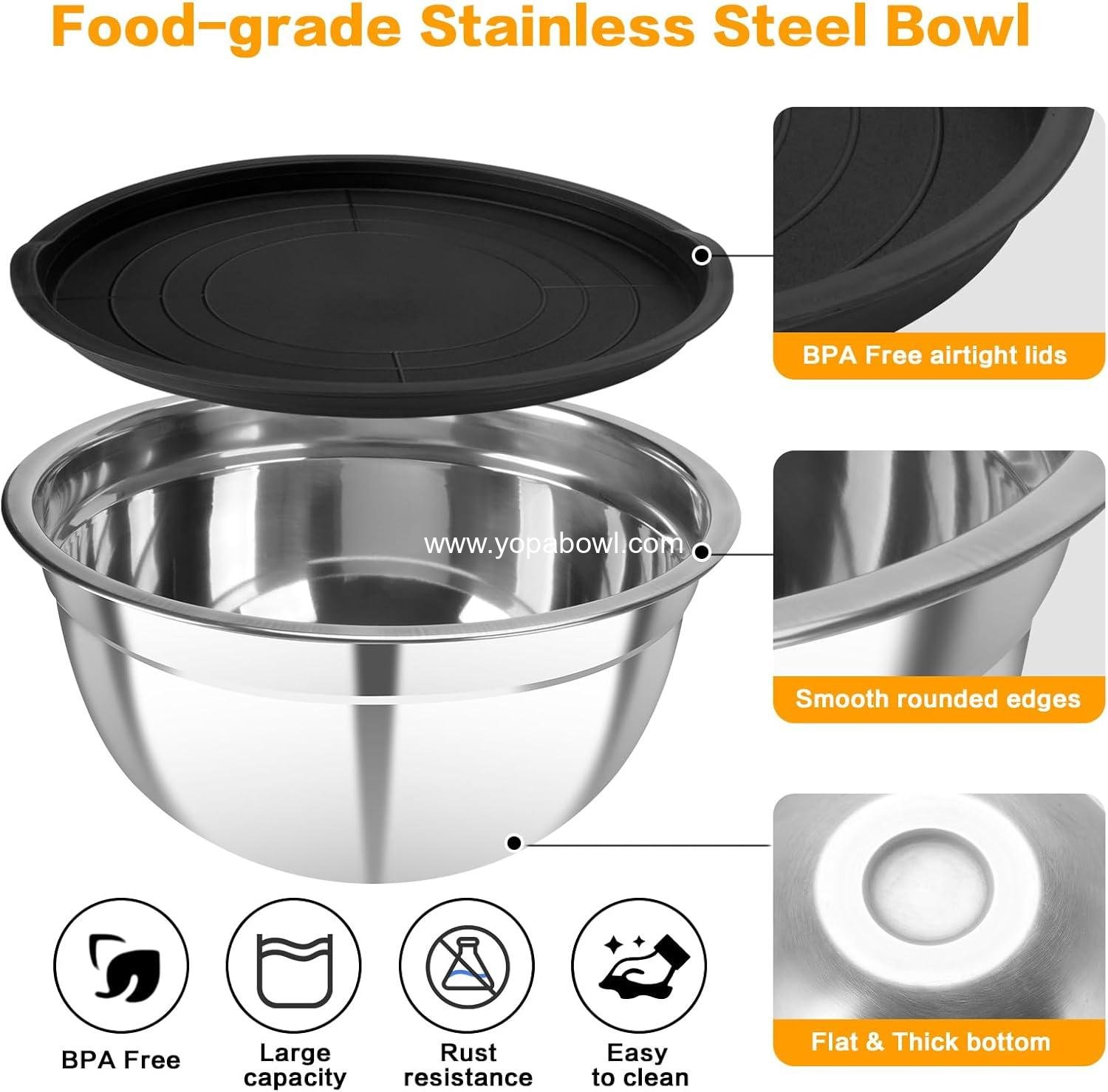 OEM 7-Piece Stainless Steel Nesting Mixing Bowls Set with Lids Sizes 0.7 1.1 1.5 2.1 3.5 4 4.5QT for Kitchen Cooking Baking Prepping Serving supplier OEM 7-Piece Stainless Steel Nesting Mixing Bowls Set with Lids Sizes 0.7 1.1 1.5 2.1 3.5 4 4.5QT for Kitchen Cooking Baking Prepping Serving supplier
