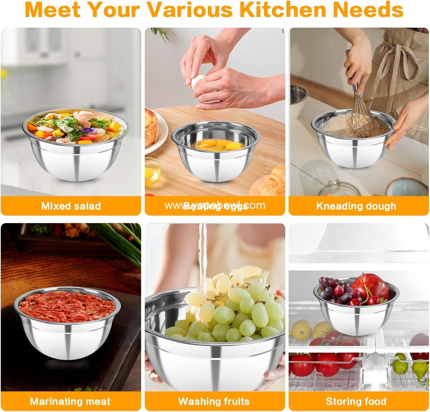 OEM 7-Piece Stainless Steel Nesting Mixing Bowls Set with Lids Sizes 0.7 1.1 1.5 2.1 3.5 4 4.5QT for Kitchen Cooking Baking Prepping Serving supplier OEM 7-Piece Stainless Steel Nesting Mixing Bowls Set with Lids Sizes 0.7 1.1 1.5 2.1 3.5 4 4.5QT for Kitchen Cooking Baking Prepping Serving supplier