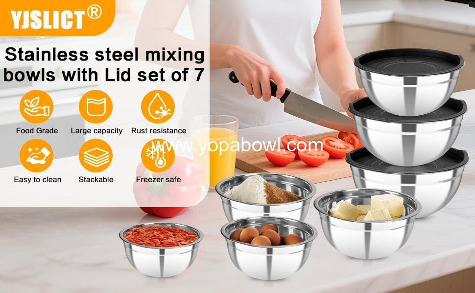 OEM 7-Piece Stainless Steel Nesting Mixing Bowls Set with Lids Sizes 0.7 1.1 1.5 2.1 3.5 4 4.5QT for Kitchen Cooking Baking Prepping Serving supplier OEM 7-Piece Stainless Steel Nesting Mixing Bowls Set with Lids Sizes 0.7 1.1 1.5 2.1 3.5 4 4.5QT for Kitchen Cooking Baking Prepping Serving supplier