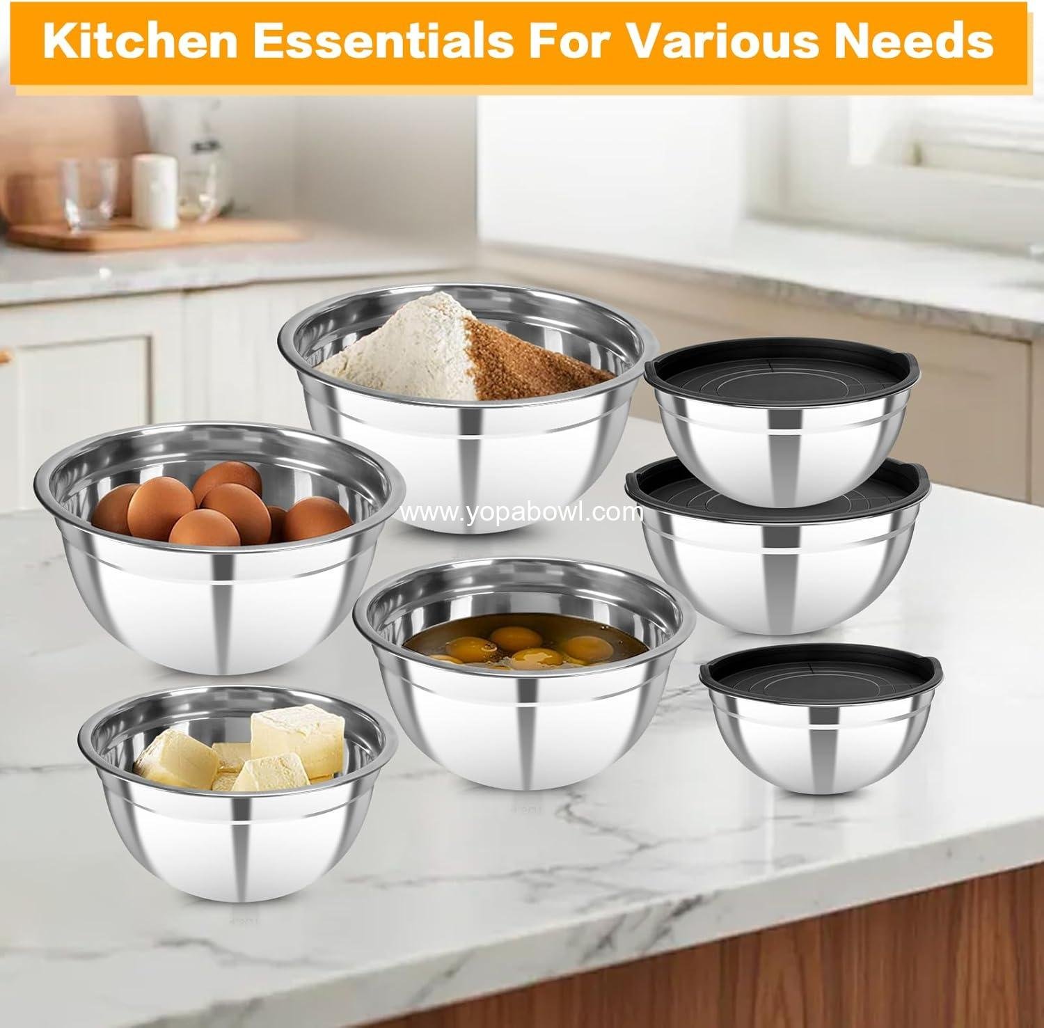 OEM 7-Piece Stainless Steel Nesting Mixing Bowls Set with Lids Sizes 0.7 1.1 1.5 2.1 3.5 4 4.5QT for Kitchen Cooking Baking Prepping Serving supplier OEM 7-Piece Stainless Steel Nesting Mixing Bowls Set with Lids Sizes 0.7 1.1 1.5 2.1 3.5 4 4.5QT for Kitchen Cooking Baking Prepping Serving supplier