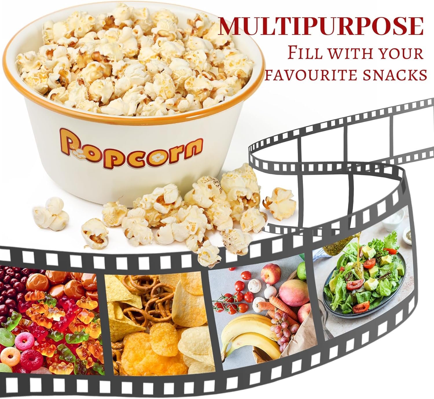 OEM 1.2 Quart Enamelware Popcorn Bowls White Retro Snack Serving Set of 4 for Family Movie Night Factory