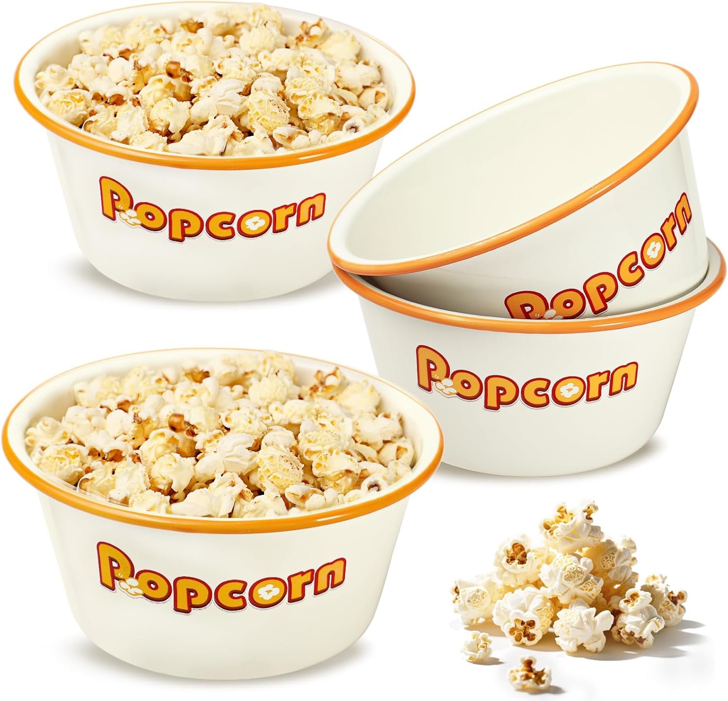 OEM 1.2 Quart Enamelware Popcorn Bowls White Retro Snack Serving Set of 4 for Family Movie Night Factory