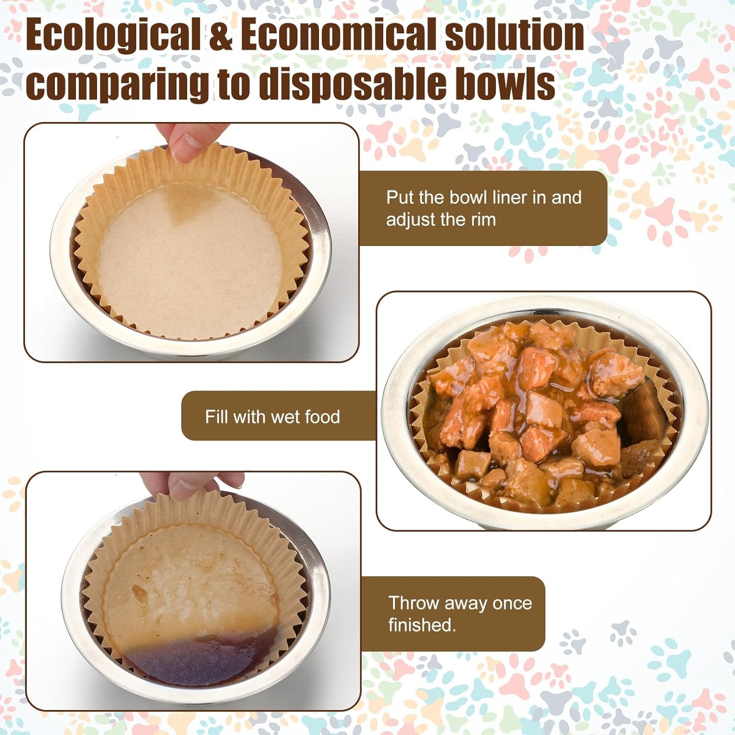 Wholesale 600 Pcs Large Disposable Pet Feeding Bowl Liners Bulk for Cats Small Dogs Wet Food Kraft Brown Classic Factory