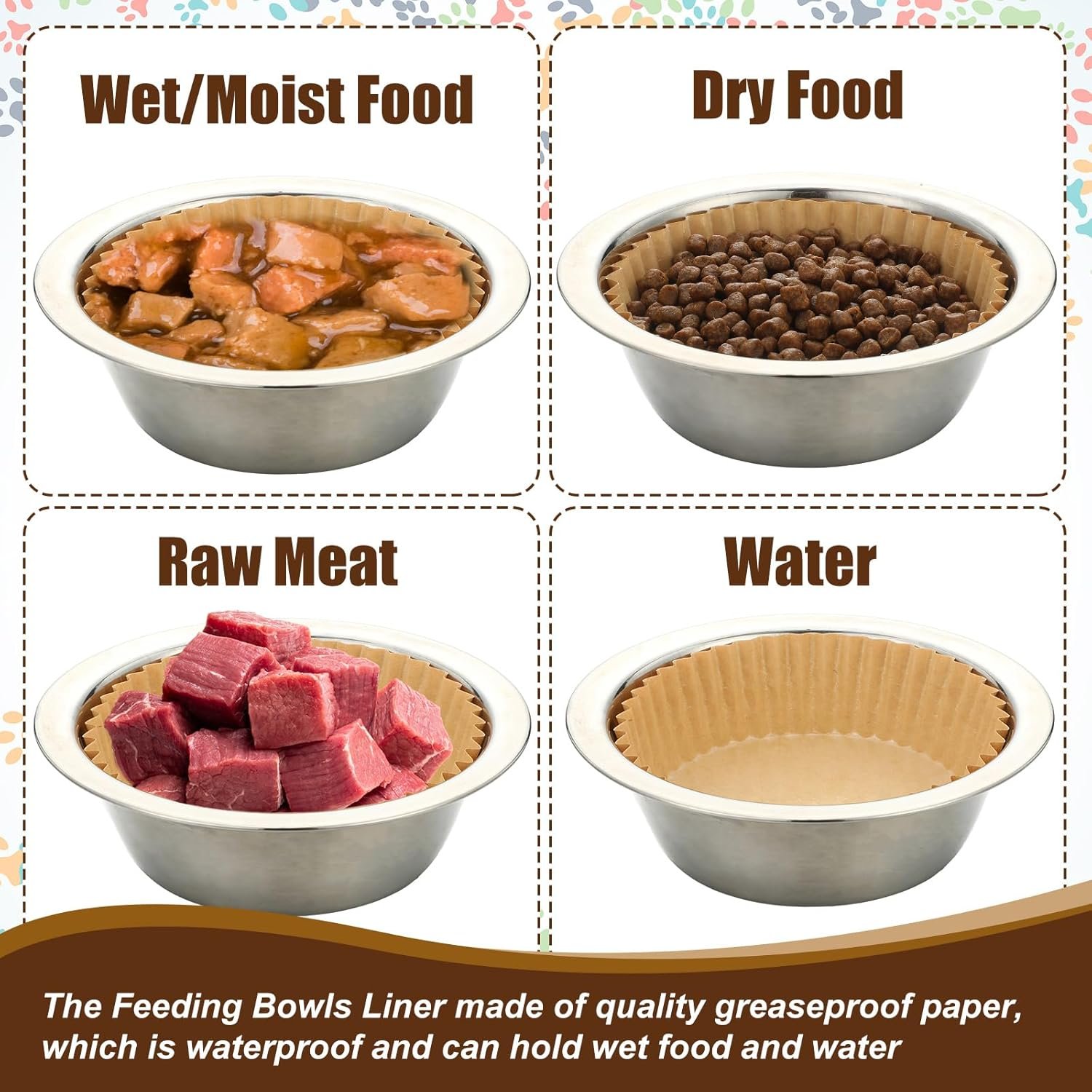 Wholesale 600 Pcs Large Disposable Pet Feeding Bowl Liners Bulk for Cats Small Dogs Wet Food Kraft Brown Classic Factory