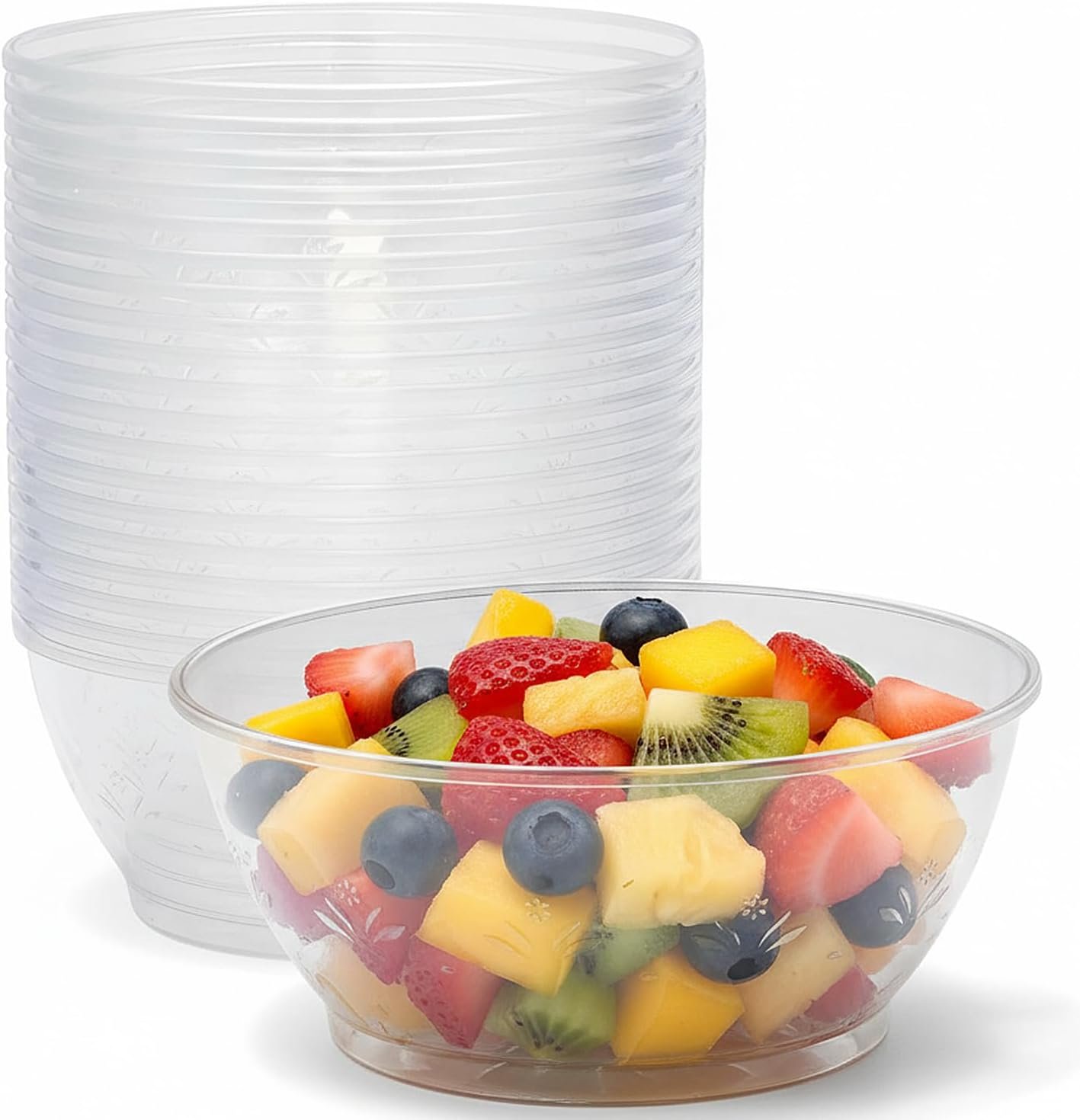 Clear Plastic Serving Bowls for Party - 6 oz, Elegant Disposable Serving Bowls & Chip bowls for Parties & Weddings, Perfect Party Bowls for Serving Food & Candy Bowls for Candy Buffet (20 Count)