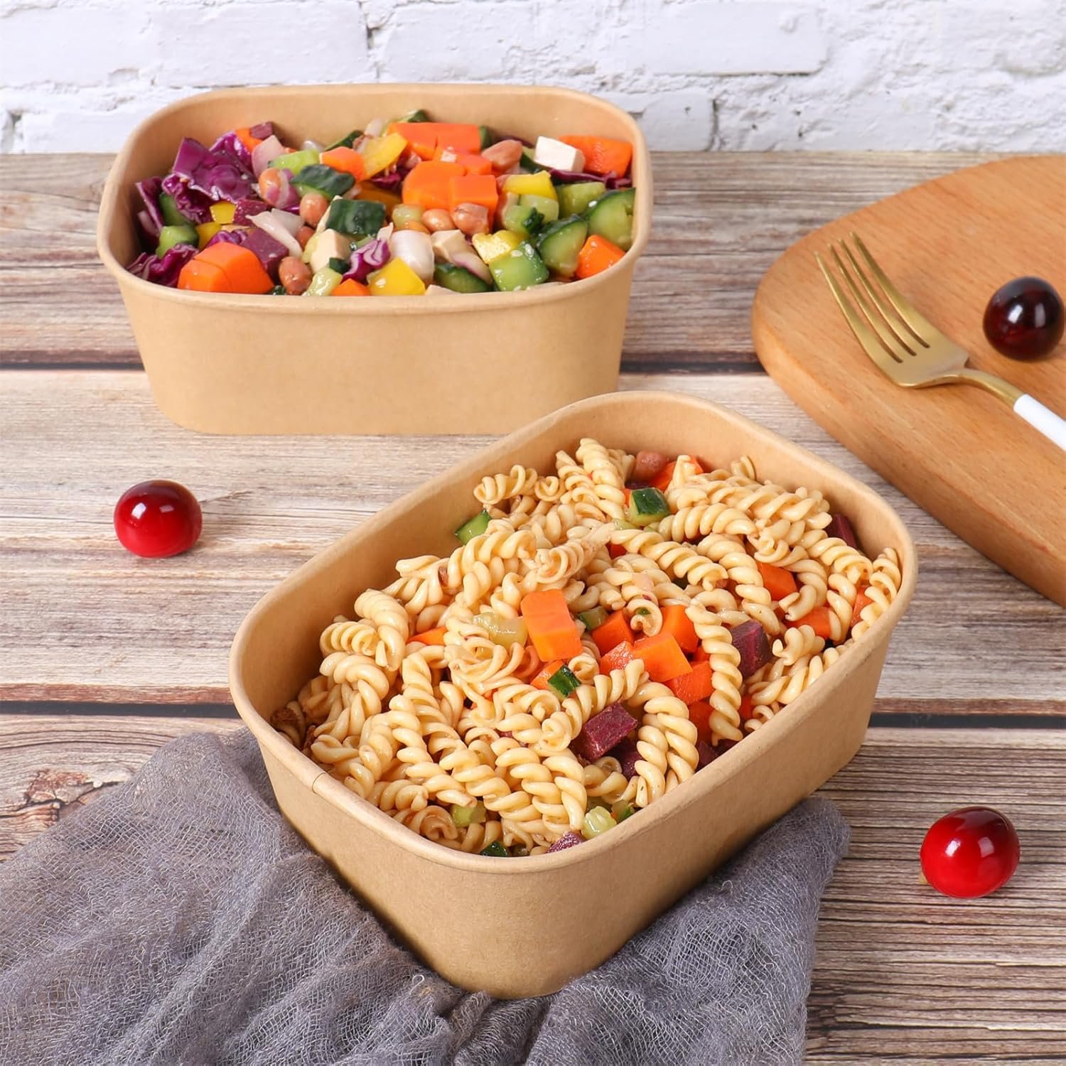 Wholesale 28 oz Rectangle Disposable Kraft Paper Bowls with Lids Food Containers for Soup Party Treats 50 Pack Factory