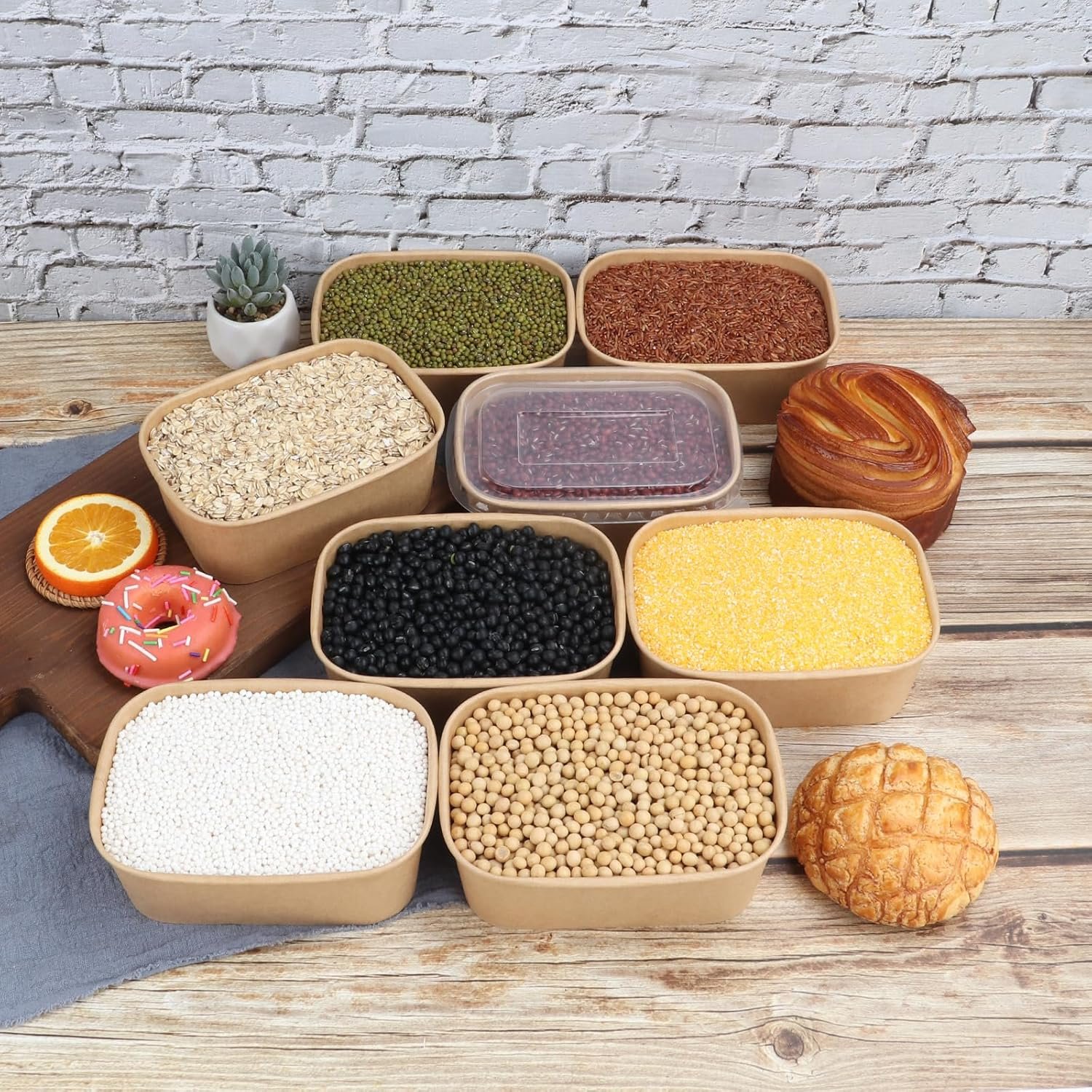 Wholesale 28 oz Rectangle Disposable Kraft Paper Bowls with Lids Food Containers for Soup Party Treats 50 Pack Factory