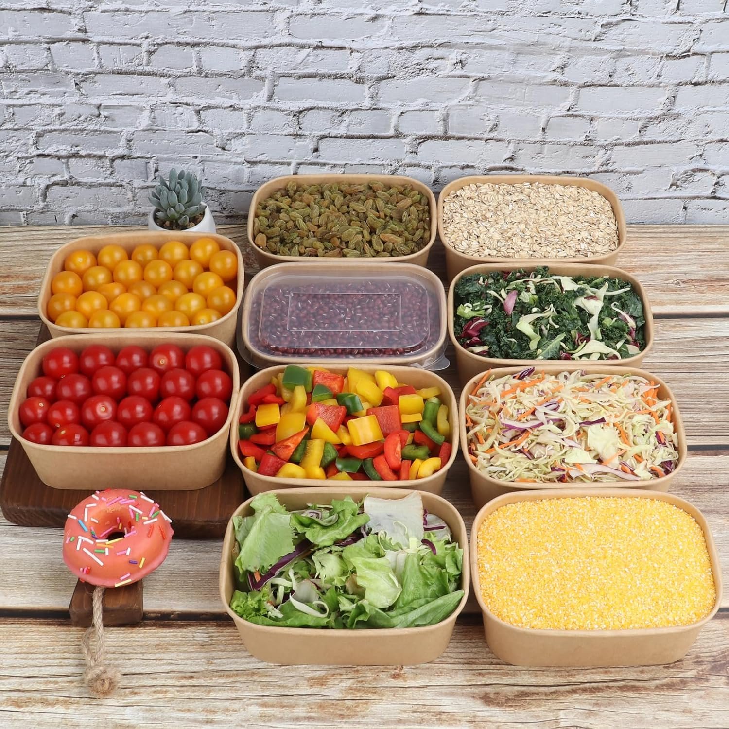 Wholesale 28 oz Rectangle Disposable Kraft Paper Bowls with Lids Food Containers for Soup Party Treats 50 Pack Factory