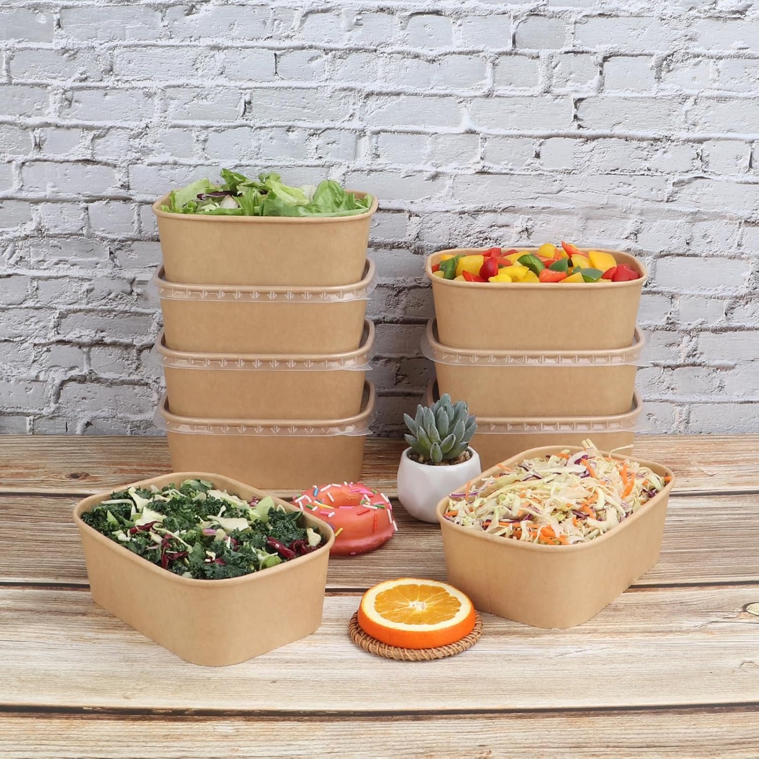 Wholesale 28 oz Rectangle Disposable Kraft Paper Bowls with Lids Food Containers for Soup Party Treats 50 Pack Factory