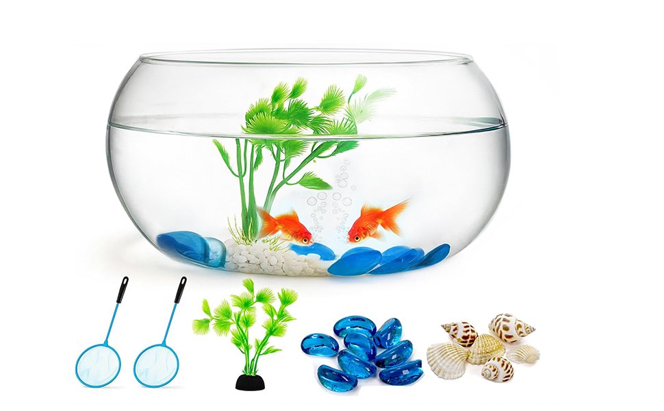 OEM 0.9 Gallon Clear Round Shallow Glass Fish Bowl with Decor for Betta Fish Aquatic Plants Includes Stones Tree Nets for Holiday Wedding Centerpiece Factory OEM 0.9 Gallon Clear Round Shallow Glass Fish Bowl with Decor for Betta Fish Aquatic Plants Includes Stones Tree Nets for Holiday Wedding Centerpiece Factory