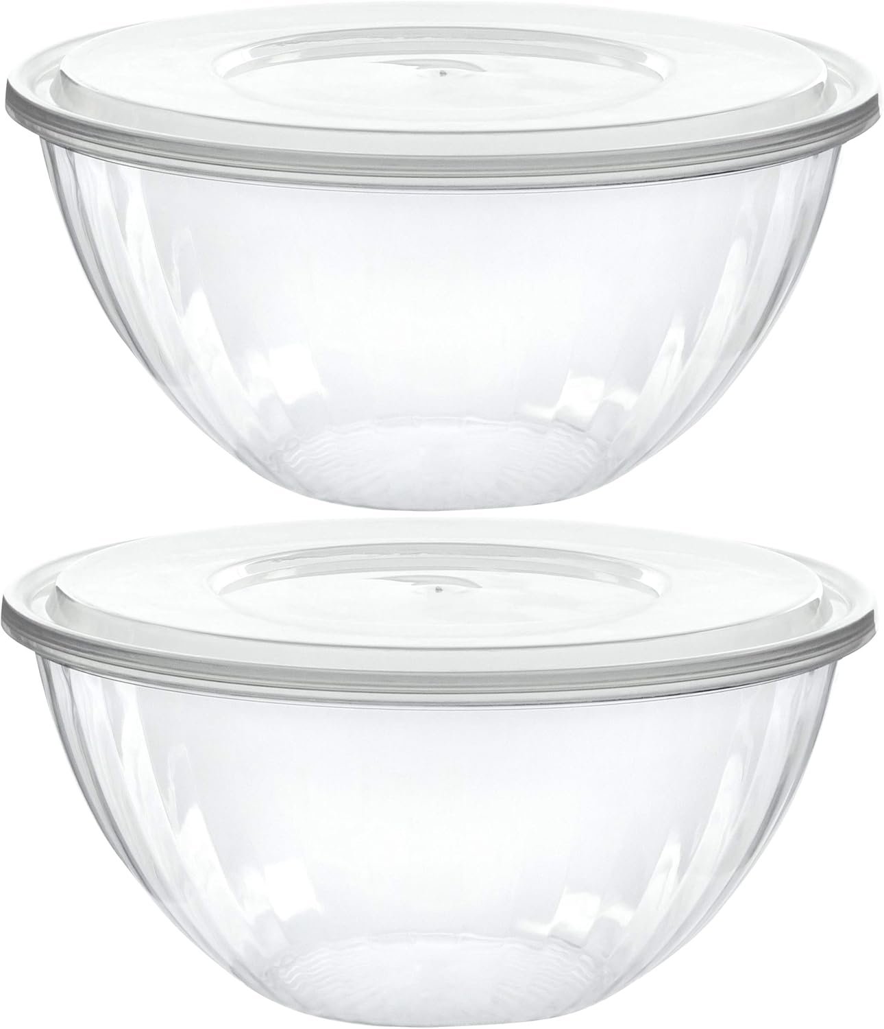 PLASTICPRO Disposable 48 Ounce Round Crystal Clear Plastic Serving Bowls With Lids, Party Snack or Salad Bowl, Chip Bowls, Snack Bowls, Candy Dish, Salad Container Pack of 2