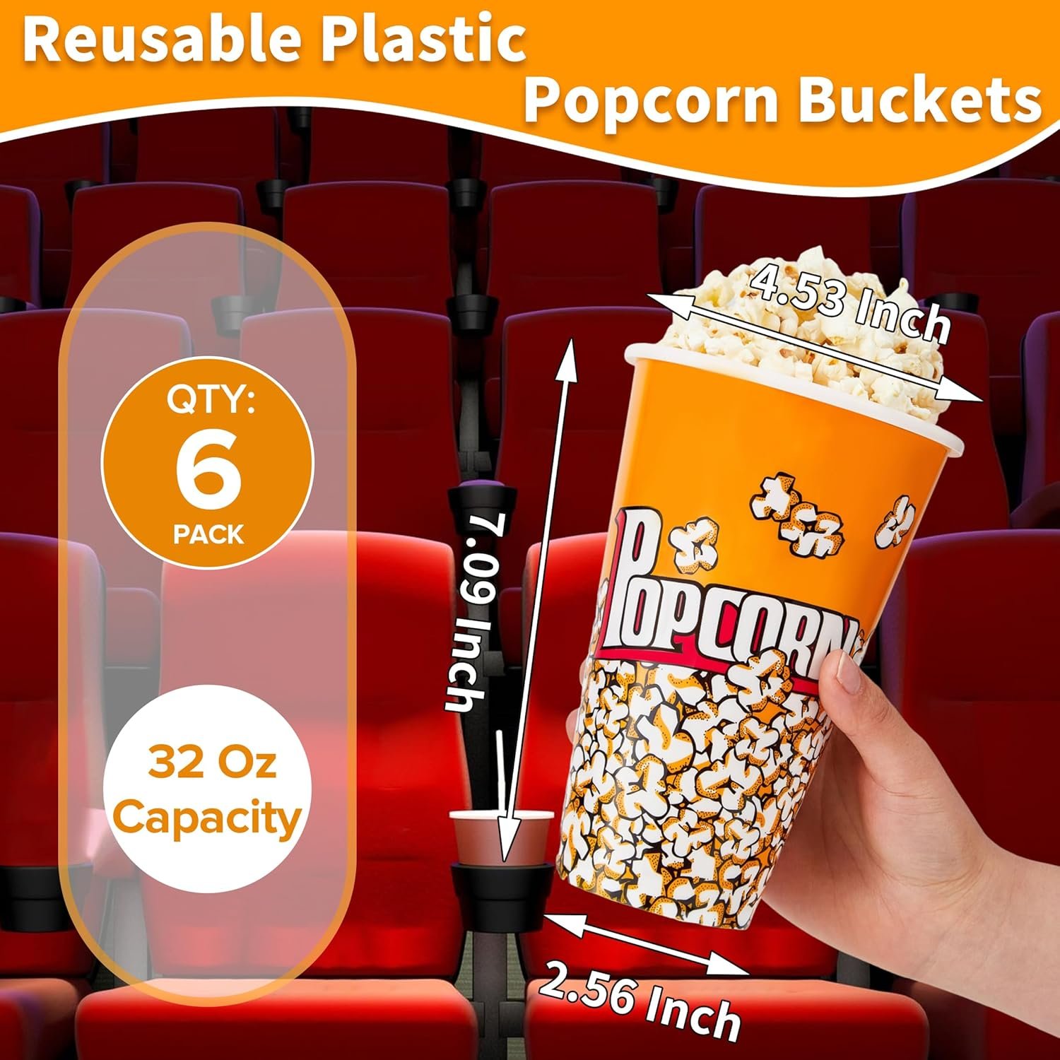 Wholesale Small Reusable Plastic Popcorn Buckets Retro Style for Movie Night 6 Pack Factory