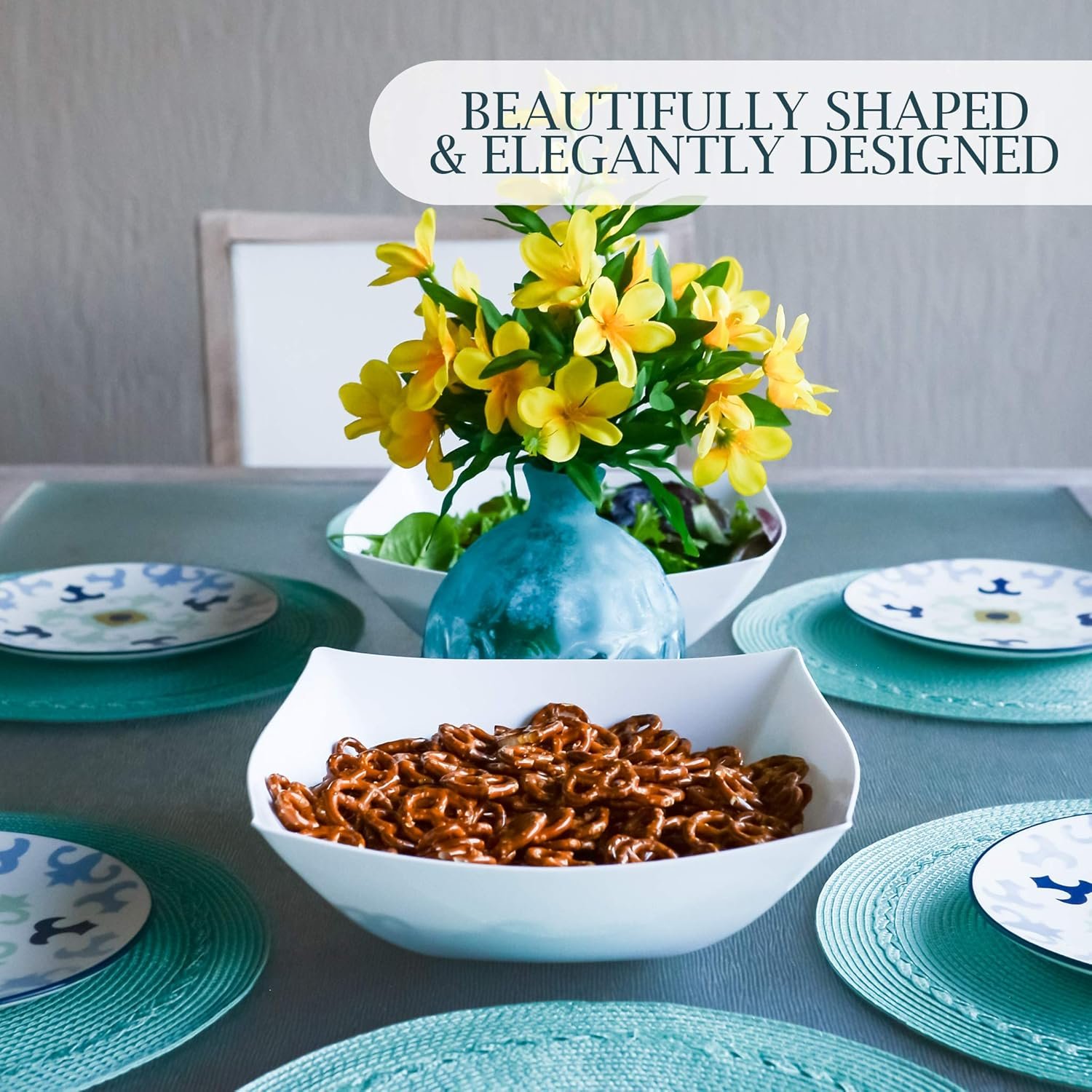 Wholesale 128 Ounce Extra Large Disposable Square Serving Bowls Elegant White Plastic Pack of 4 Factory