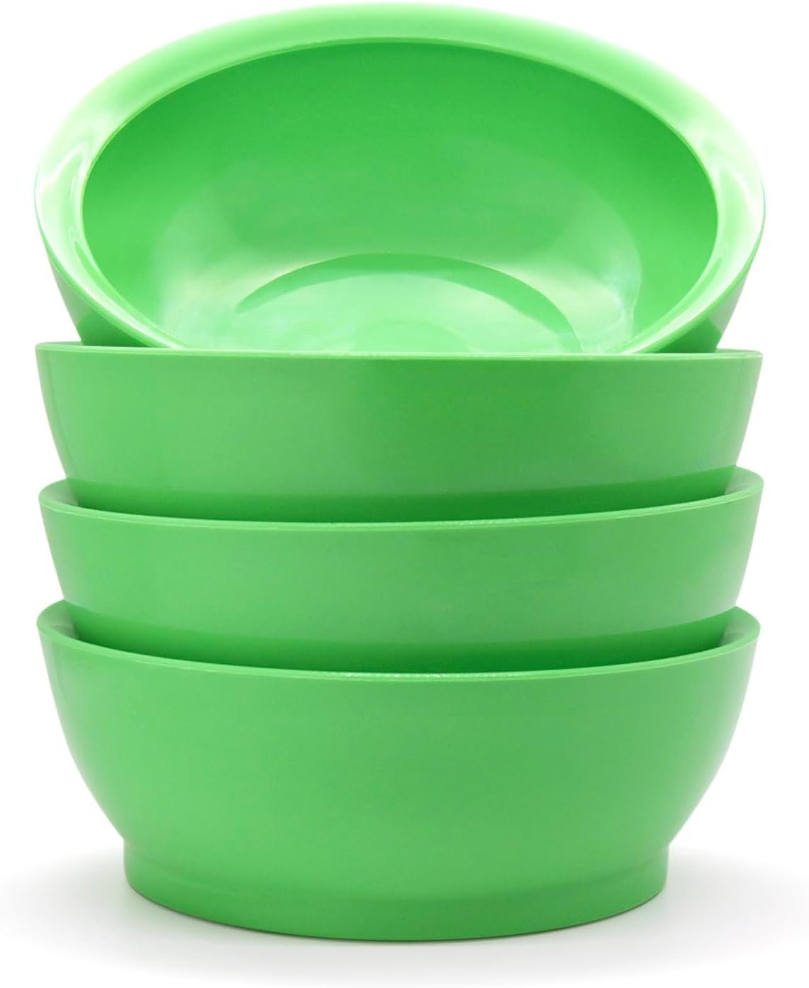 CaliBowl Large Non-Spill Plastic Bowl Set - 28oz Reusable Kitchen Bowls with Concave Inner Lip and Non-Slip Base - For Cereal, Soups, Mixing and Serving - Set of 4 - Seagrass Green
