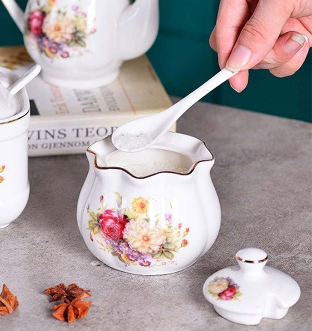OEM Retro Ceramic Flower Sugar Bowl Spice Jar with Lid Spoon Factory