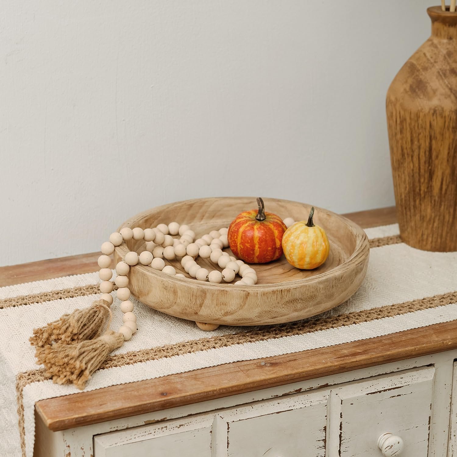 OEM 12 Inch Hand Carved Paulownia Wood Dough Bowls Round Serving Tray Decorative Natural Wooden Bowl Manufacturer