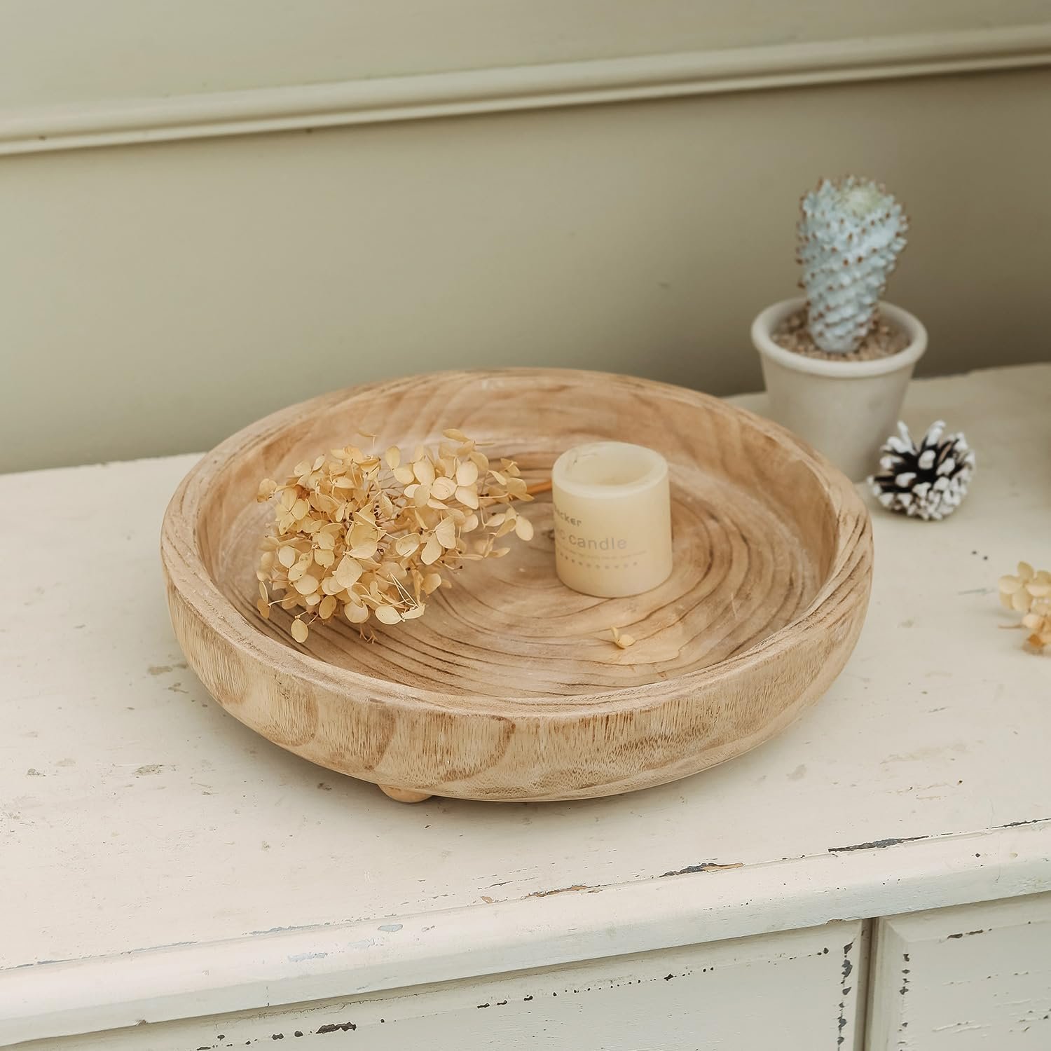 OEM 12 Inch Hand Carved Paulownia Wood Dough Bowls Round Serving Tray Decorative Natural Wooden Bowl Manufacturer