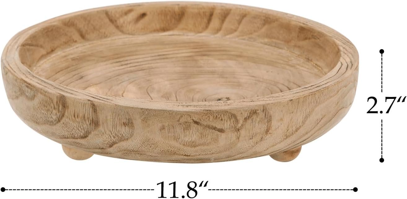 OEM 12 Inch Hand Carved Paulownia Wood Dough Bowls Round Serving Tray Decorative Natural Wooden Bowl Manufacturer