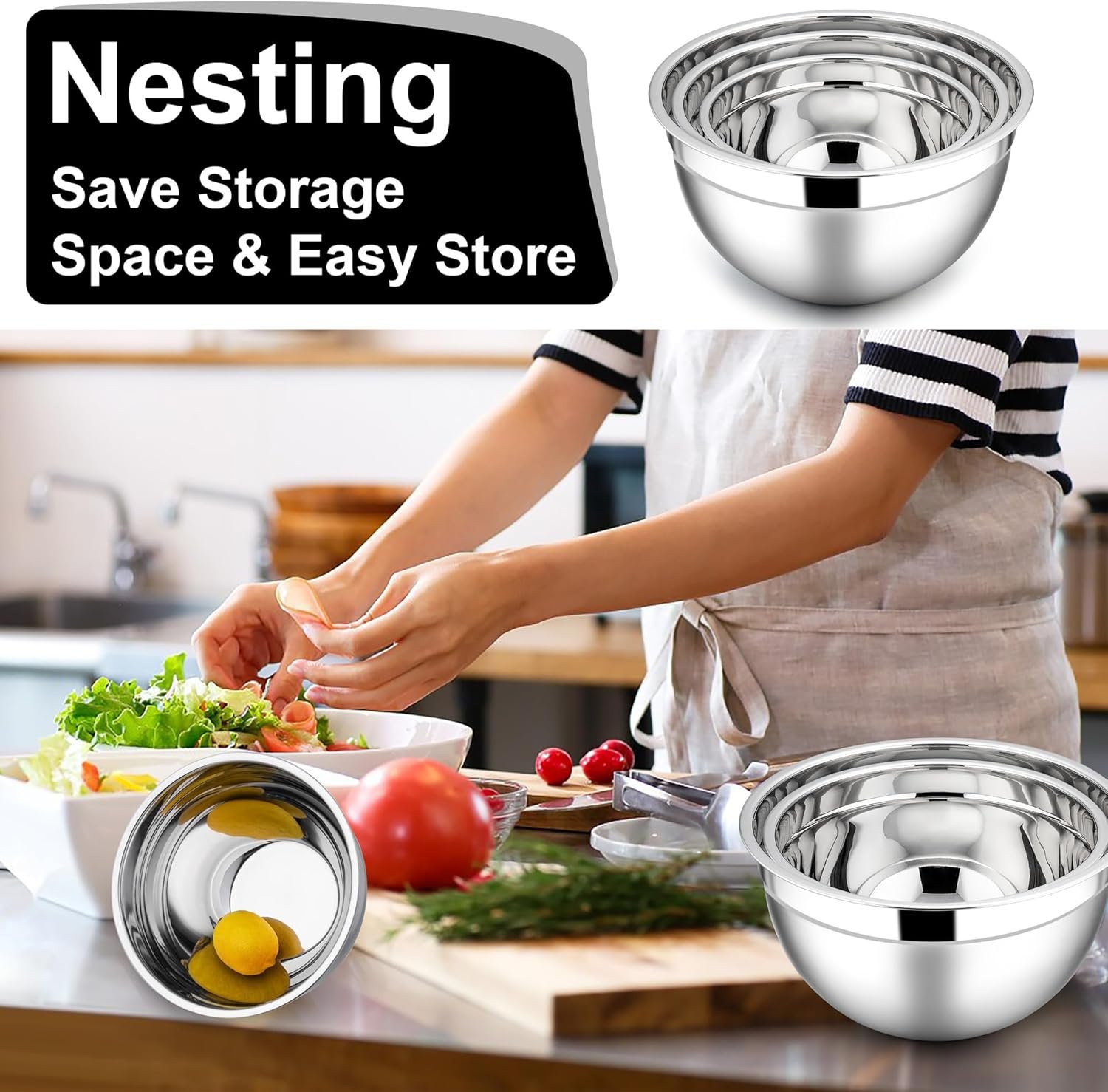 OEM Mixing Bowls with Airtight Lids 6-Piece Stainless Steel Nesting Set for Baking Cooking Prepping Sizes 4.5 3 1.5 QT Stackable Black supplier