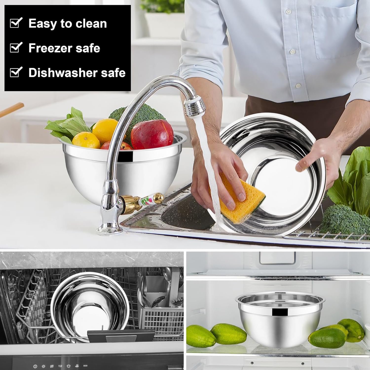 OEM Mixing Bowls with Airtight Lids 6-Piece Stainless Steel Nesting Set for Baking Cooking Prepping Sizes 4.5 3 1.5 QT Stackable Black supplier