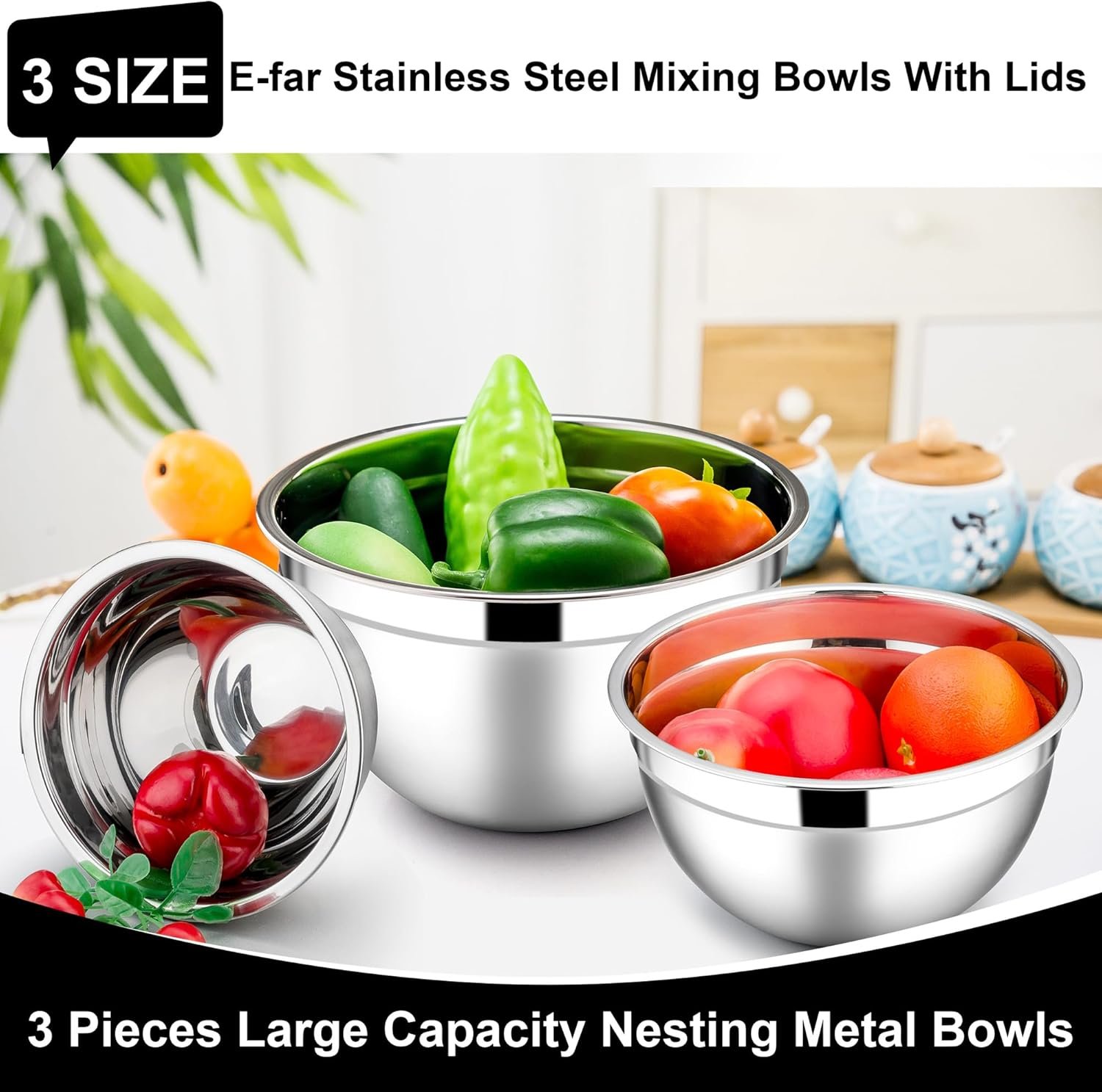 OEM Mixing Bowls with Airtight Lids 6-Piece Stainless Steel Nesting Set for Baking Cooking Prepping Sizes 4.5 3 1.5 QT Stackable Black supplier