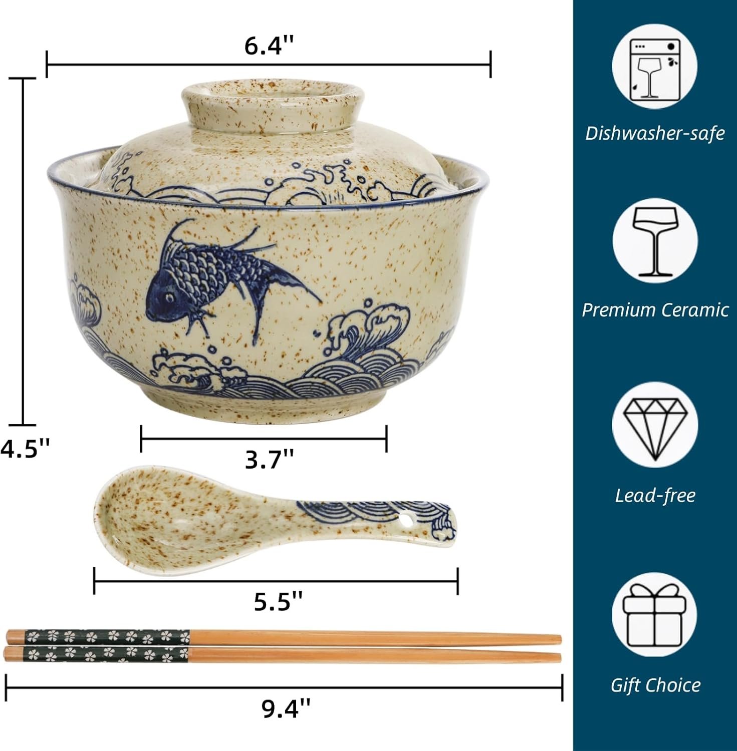Wholesale 2 Pieces 25 Oz Ceramic Ramen Bowls with Lids Spoons Chopsticks Hand-Painted Japanese Style Tableware for Noodles Salad Rice Microwave Dishwasher Safe Factory