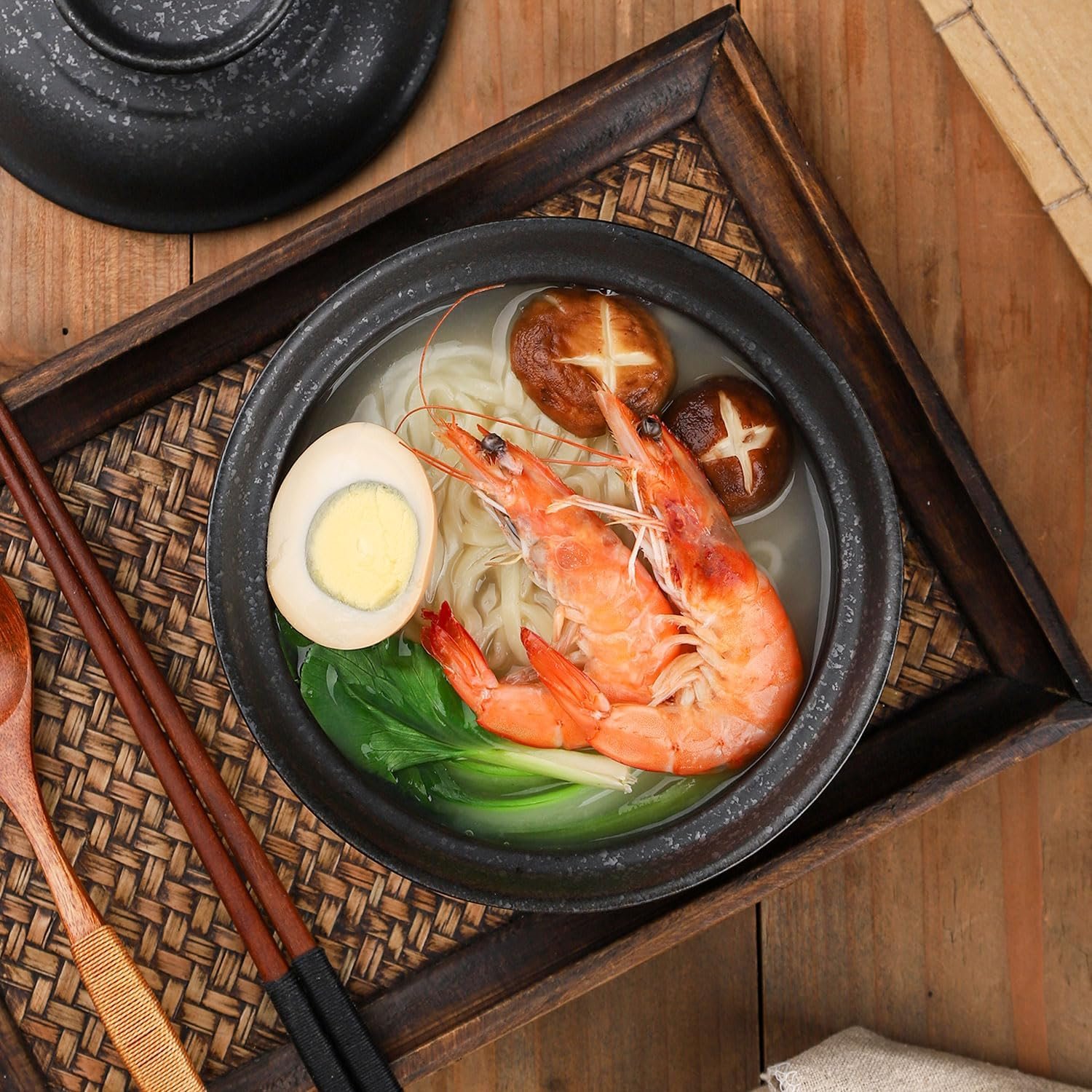 Wholesale 25 Oz Microwavable Ceramic Ramen Soup Bowl with Lid Black Korean Clay Pot Factory Wholesale 25 Oz Microwavable Ceramic Ramen Soup Bowl with Lid Black Korean Clay Pot Factory