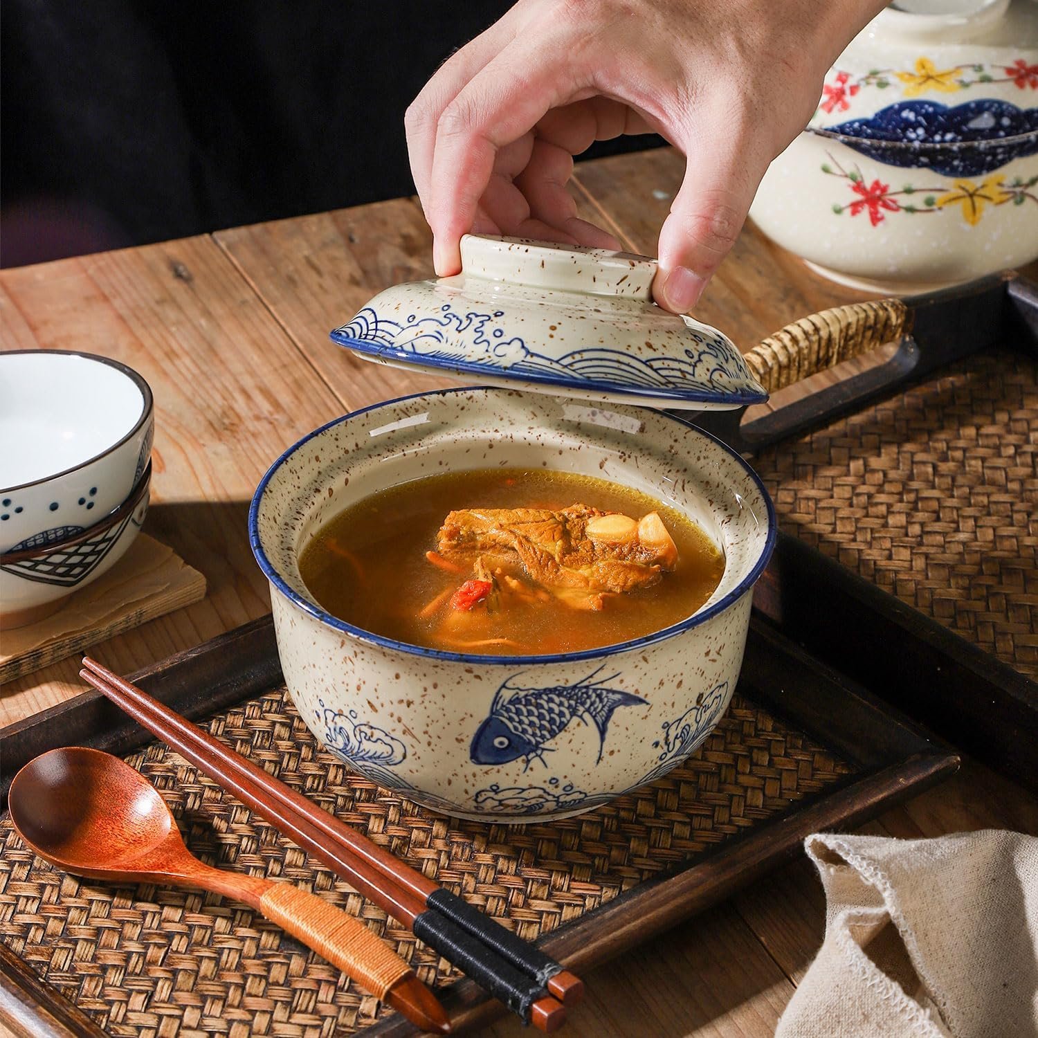 Wholesale 25 Oz Microwavable Ceramic Ramen Soup Bowl with Lid Black Korean Clay Pot Factory Wholesale 25 Oz Microwavable Ceramic Ramen Soup Bowl with Lid Black Korean Clay Pot Factory