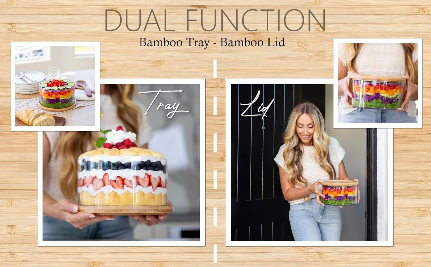 Wholesale XXL 10 Inch Clear Glass Salad Bowl with Bamboo Lid - Extra Large Mixing Serving Dish for Salads Desserts Fruit Punch - Airtight Dual Function Centerpiece Factory