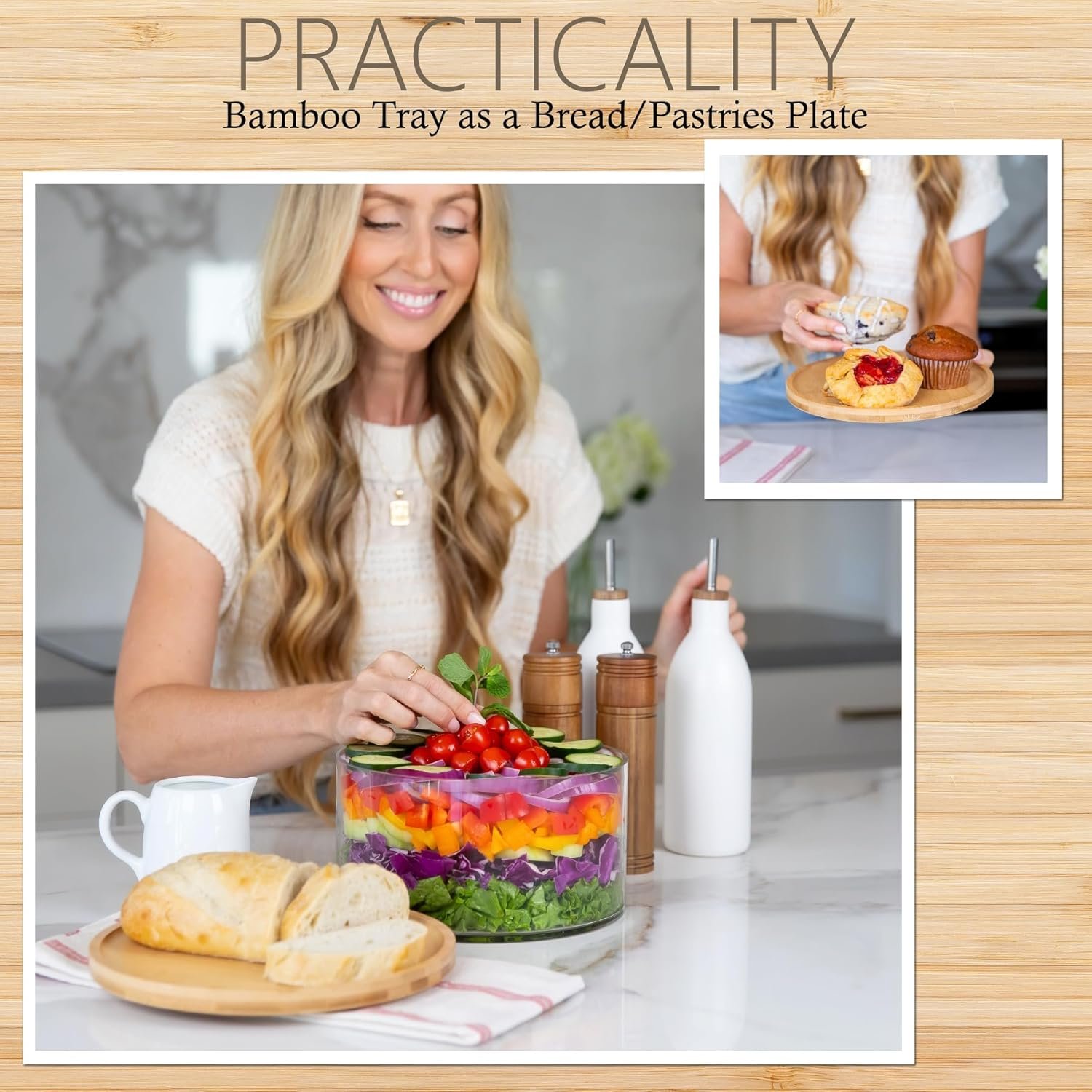 Wholesale XXL 10 Inch Clear Glass Salad Bowl with Bamboo Lid - Extra Large Mixing Serving Dish for Salads Desserts Fruit Punch - Airtight Dual Function Centerpiece Factory