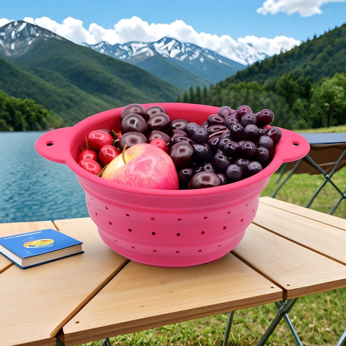 OEM Collapsible Silicone Colander Bowl Set BPA Free Heat Resistant Stainless Steel Nesting Portable Strainer Drain for Pasta Vegetables Fruits Kitchen Camping Hiking Factory