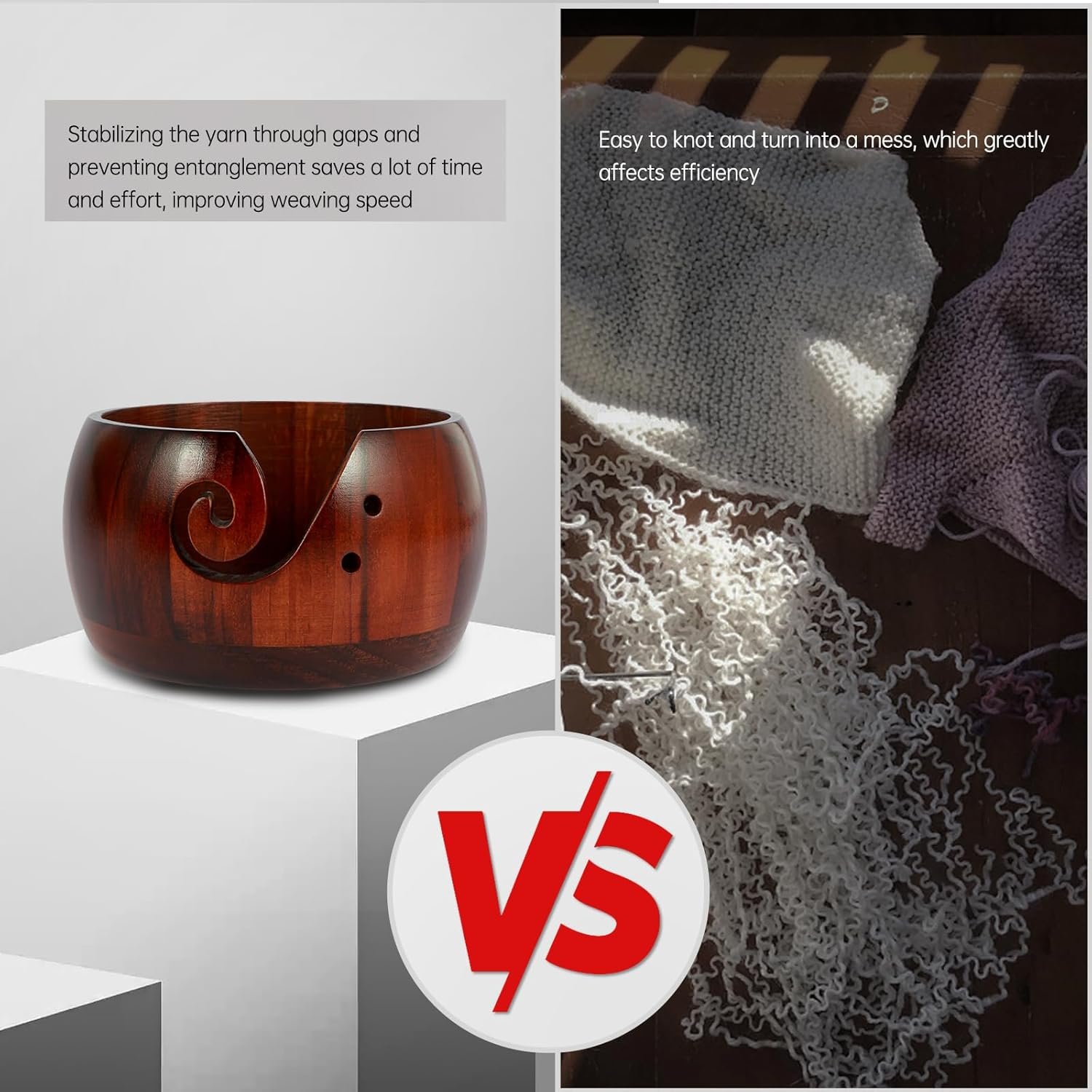 OEM Wooden Yarn Bowl Holder Portable Knitting Crochet Dispenser Storage for Knitters Crocheters Women supplier