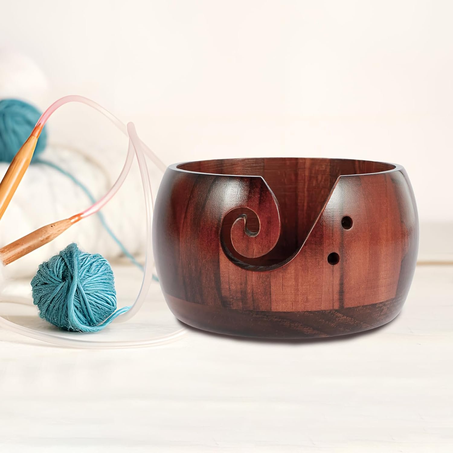 OEM Wooden Yarn Bowl Holder Portable Knitting Crochet Dispenser Storage for Knitters Crocheters Women supplier
