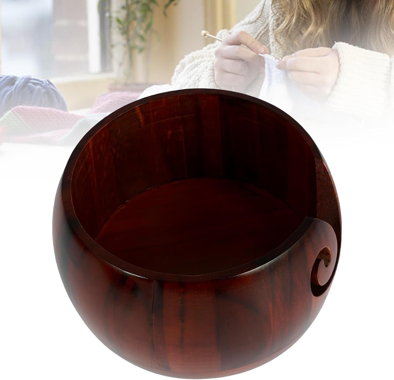 OEM Wooden Yarn Bowl Holder Portable Knitting Crochet Dispenser Storage for Knitters Crocheters Women supplier